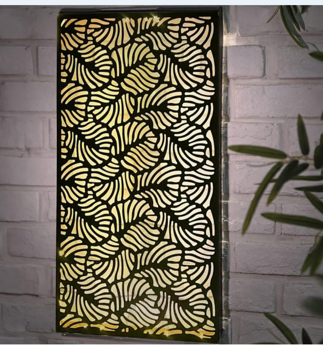 AAMEN Large Metal Tropical Leaf Wall Art Solar Light – Outdoor Garden & Patio Decoration – Solar-Powered Warm White LED –60 x 20 cm