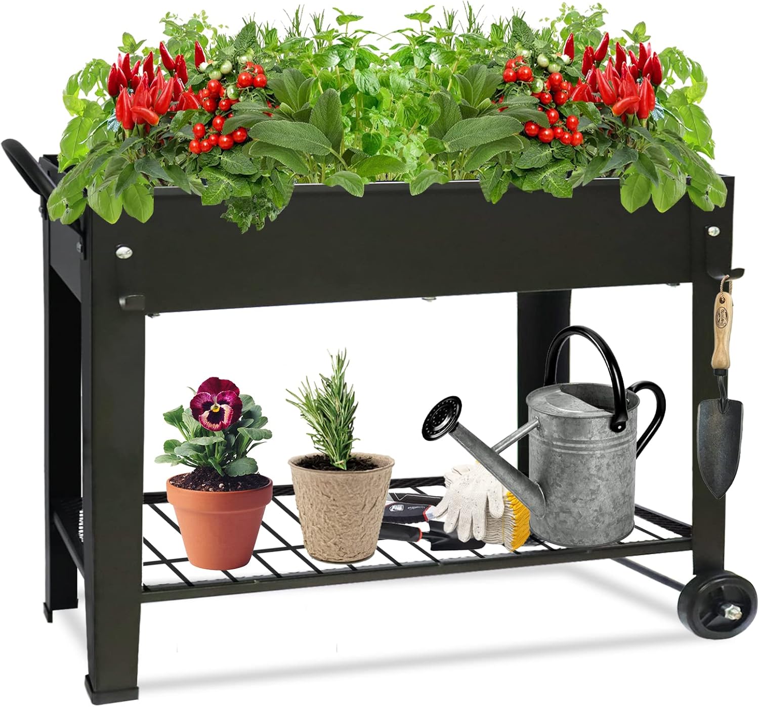 Raised Garden Planter Beds with Wheels Legs, Large Planters Box for Indoor Outdoor Plants,Metal Galvanized Elevated Rectangle Herb Planter Box for Vegetables Flower Patio 31.5" H