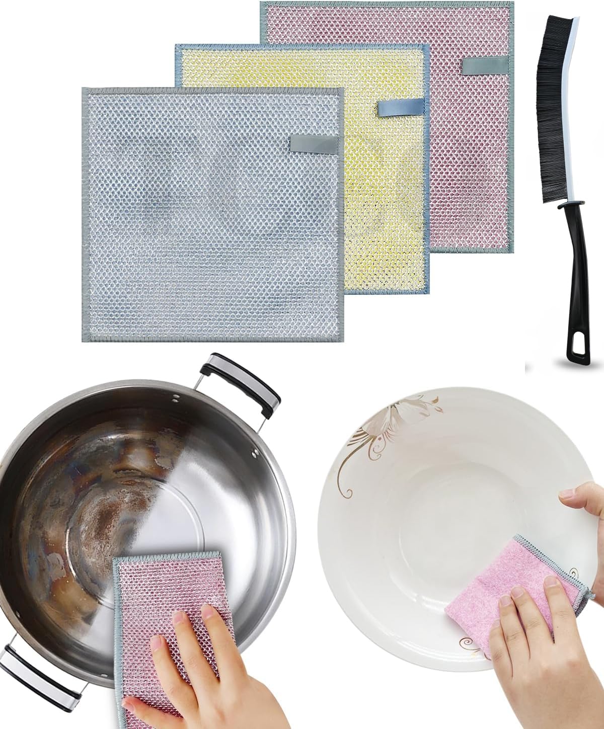 TCCO ENTERPRISE 3 Pack New Non Scratch Wire Dishcloth & Gaps Cleaning Brush, Double-Layer Multipurpose Wire Dishwashing Rags for Wet and Dry, Reusable Steel Wool Scrubber for Kitchen Cleaning (B0D3GT2KKM) Amazon Price History, Amazon Price Tracker