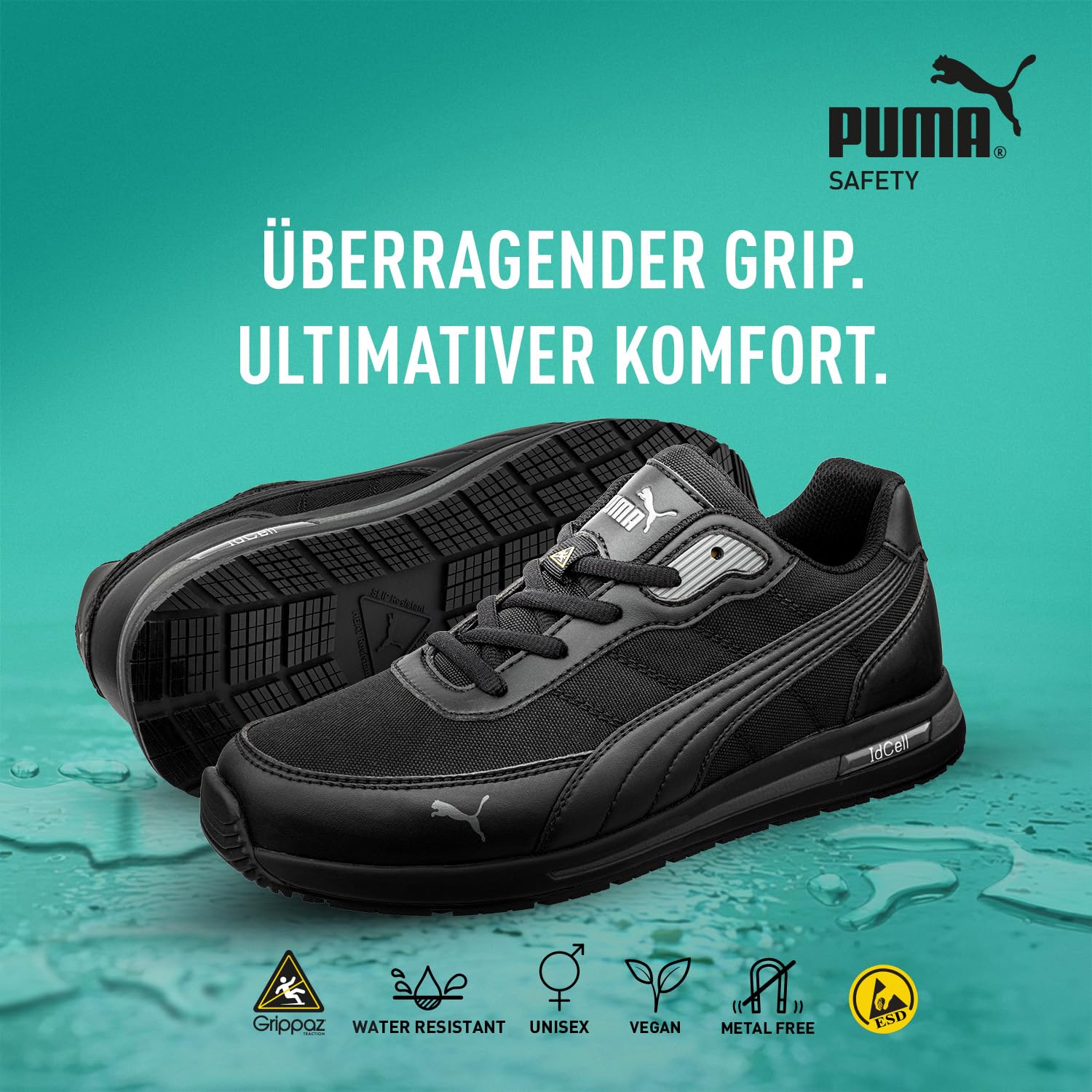 PUMA Safety EPIK Rutschhemmende Berufsschuhe – rutschfeste O2 Arbeitsschuhe, metallfrei, wasserabweisend – ideal als Kochschuhe & Arbeits- Sneaker - Schwarz