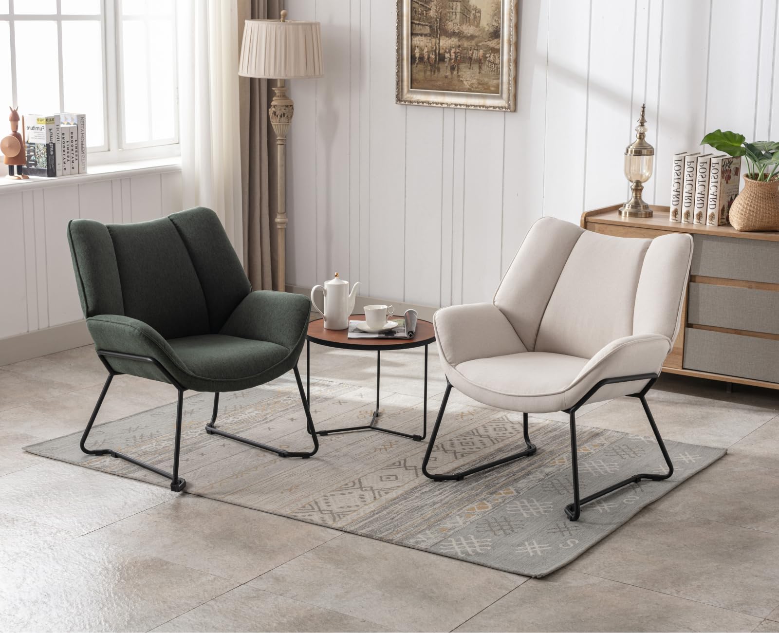 chairus Poltrona Salotto Poltrona Imbottite in Tessuto di Lino Poltroncina da Salotto con Braccioli Poltrone Moderne con Gambe in Metallo per Soggiorno/Camera da Letto, Beige