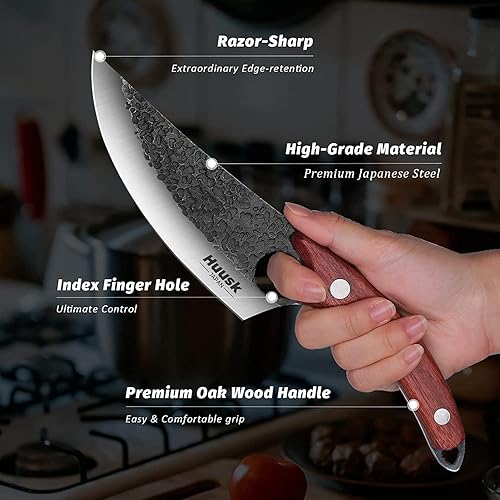 Miniatura 7 de Huusk Paquete de cuchillos coleccionables, cuchillo de chef y cuchillo de carnicero forjado a mano con funda de cuero y caja de regalo