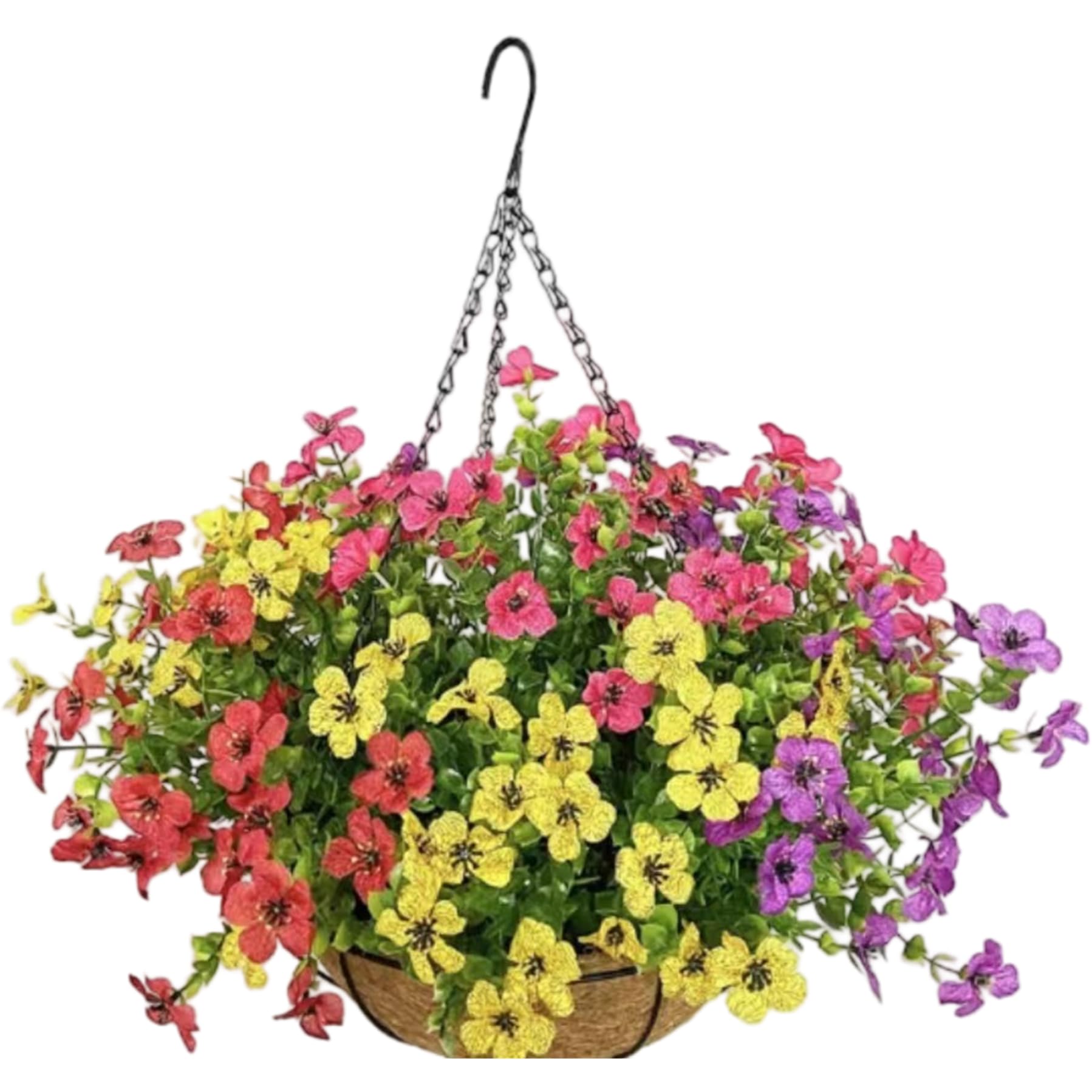 Plante artificielle suspendue en soie avec son panier décoratif de 30 cm