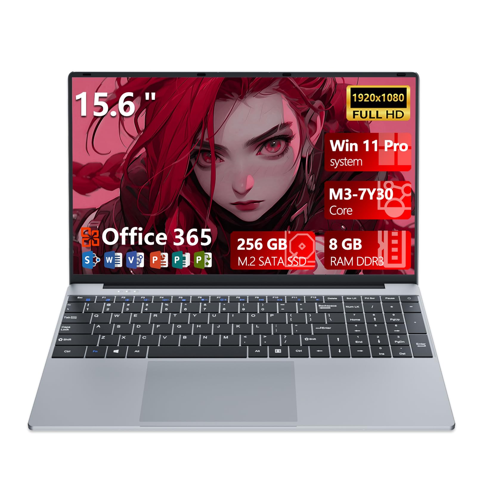 15.6” Laptop Computer, 2026 Laptop Core M3-7Y30 Processor with 8GB RAM DDR3 256GB SSD, 1920*1080P, Lap Top with 180 Angle Open, Win 11 Pro, Office 365, Portable Laptop for Office Student Business
