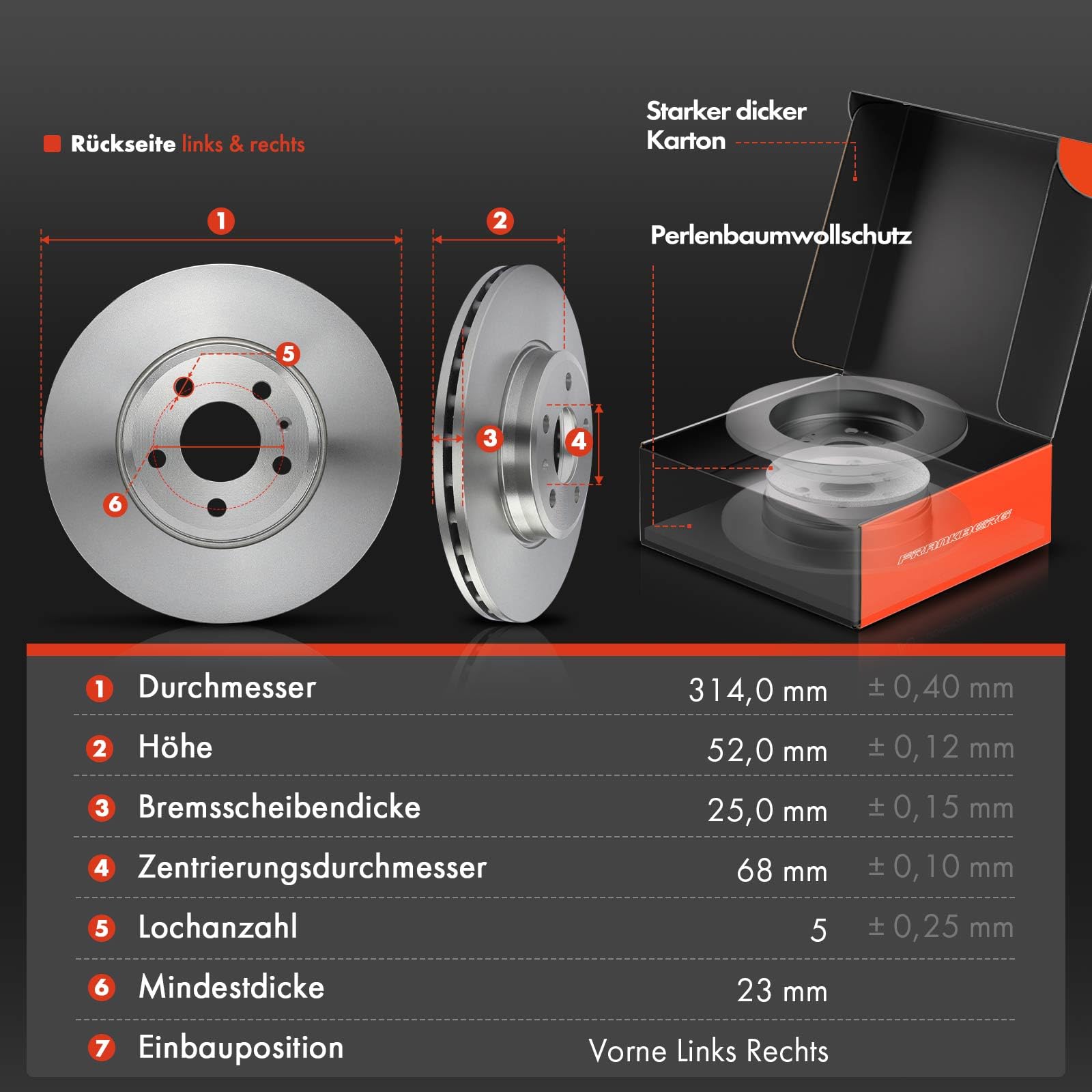 Frankberg Klocki hamulcowe tarcze hamulcowe kompatybilne z A4 2007-2015 A5 przednie wirniki hamulcowe + podkładki hamulcowe 314 mm przedni wirnik zestaw 2 par, zamiennik # 4G0698151AA