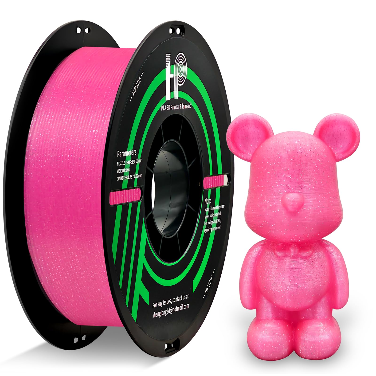 HP3DF Glitter PLA Filament, Twinkling 3D Printer Filament, PLA Filament 1.75mm Dimensional Accuracy +/- 0.02mm, 1KG Spool (2.2 lbs), Fit Most FDM Printer (Glitter Pink)