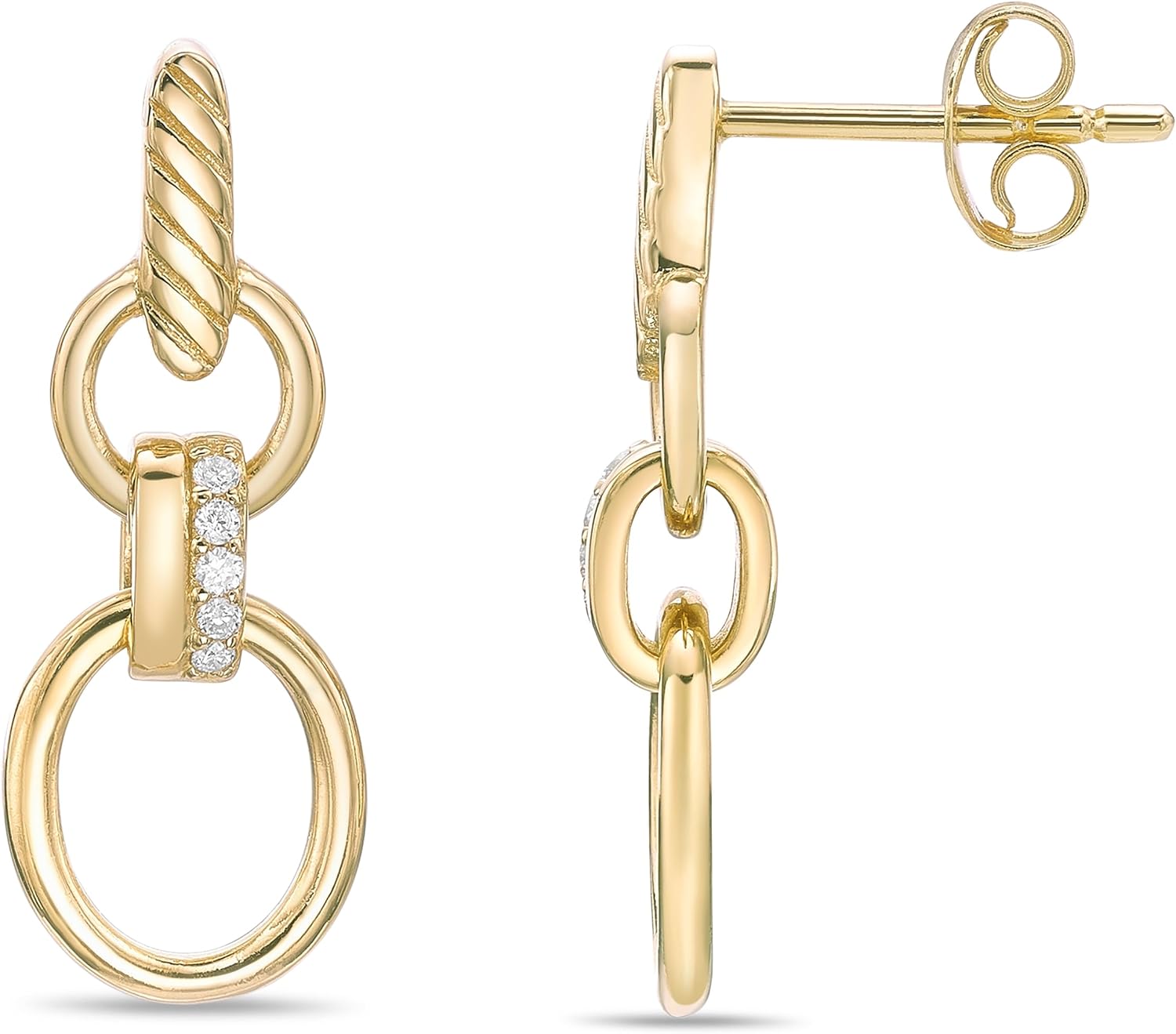 Lavari Jewelers 1/20 Carat Lab Grown Diamond Dangle Earrings for Women - 18k Yellow Gold Plated 925 Sterling Silver Double Hoop Earrings for Her - Hypoallergenic Push Back Drops - Spherical Design - Image 3