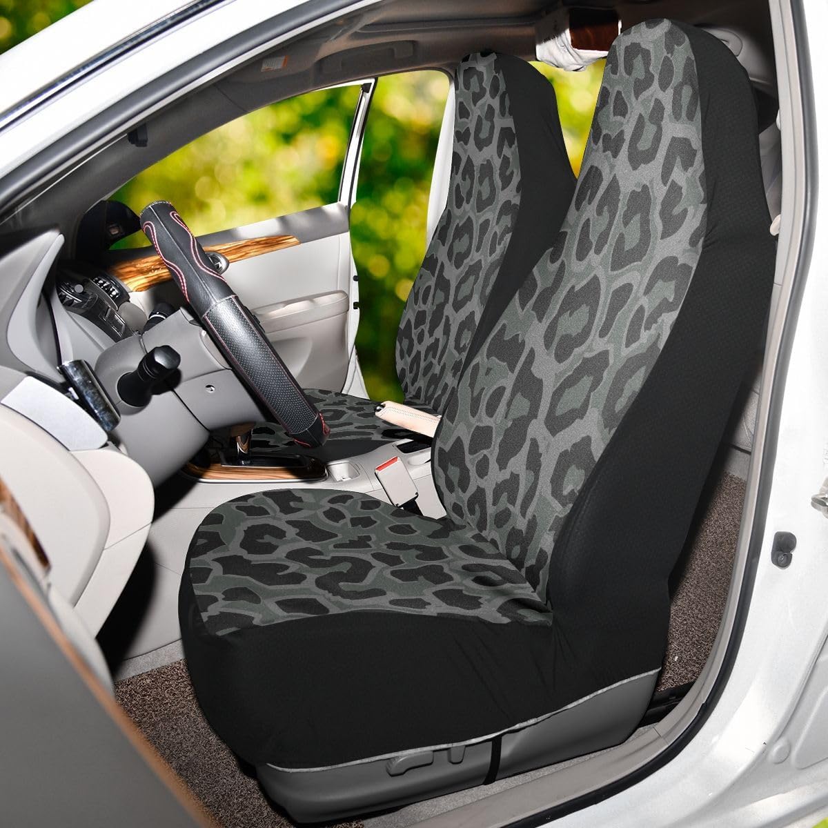 2 PCS Black Green Leopard Print Car Seat Covers Abstract Cheetah Pattern Wild Animal Skin Texture Vehicle Seat Protector Cushion Cover Universal Car Interior Accessories for Truck Sedan - Image 6