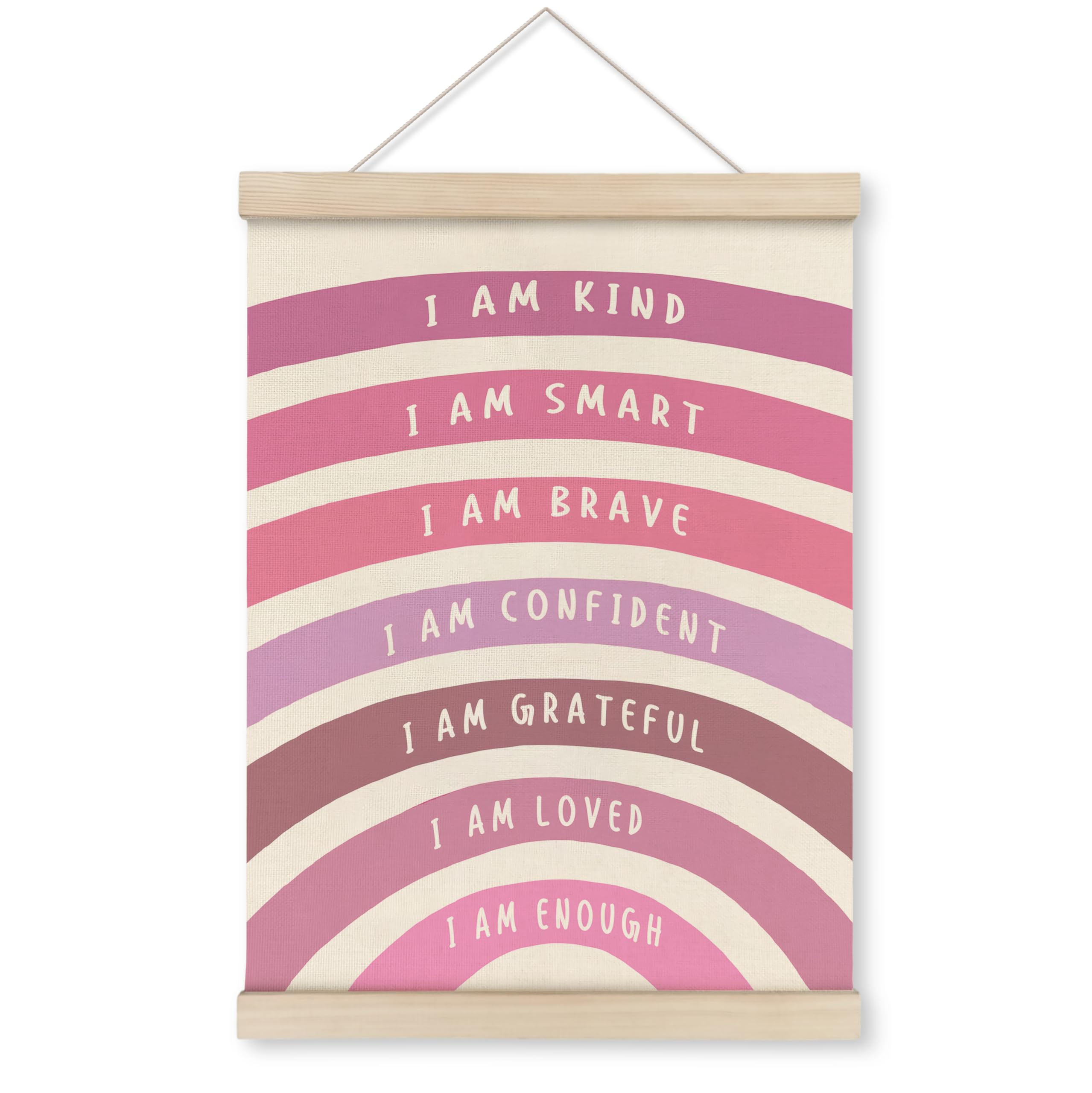 HRQKO Pink I Am Kind Smart Poster Hanger Frame, Boho Rainbow Classroom Wall Art with Wooden Frames, Positive Affirmation Hanging Wall Decor for Nursery Girls Room, Mental Health Decor,12x16 inch
