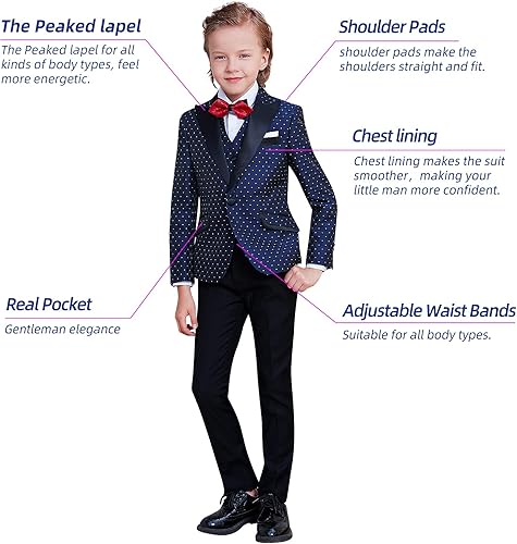 Miniatura 8 de ELPA ELPA Traje de esmoquin para niños, esmoquin floral ajustado para niños, esmoquin formal para graduación, Halloween, fiesta de Navidad