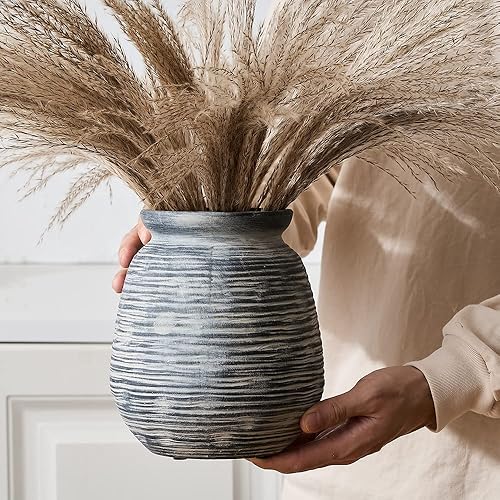 Miniatura 3 de SIDUCAL Jarrón de cerámica rústico de granja, florero decorativo de cerámica para decoración del hogar, mesa, decoración de sala de estar,