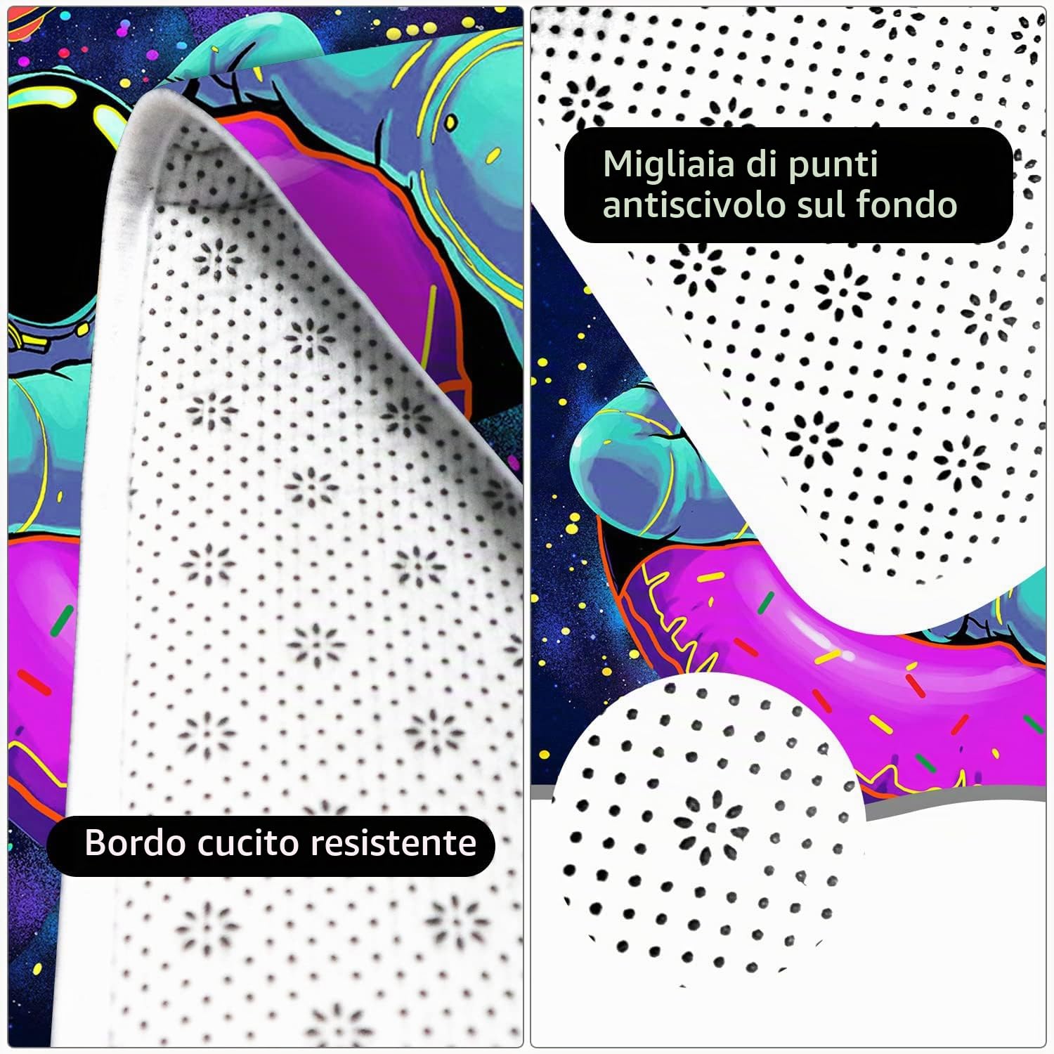 HOLAVIDA Tappeto Astronauta Luce Nera per Bambini, Grande Tappeto Fluorescente UV, Luminosa Antiscivolo, Decorazione Spaziale che Brilla al Buio per Giochi, Camera, Soggiorno 180x120cm