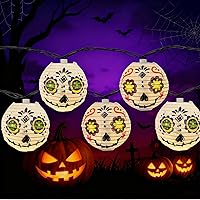 Vista 8 de Guirnalda de luces de Halloween, 8.5 pies con luz LED blanca, 10 fantasmas para patio, jardín, fiesta, carnaval, decoración de patio