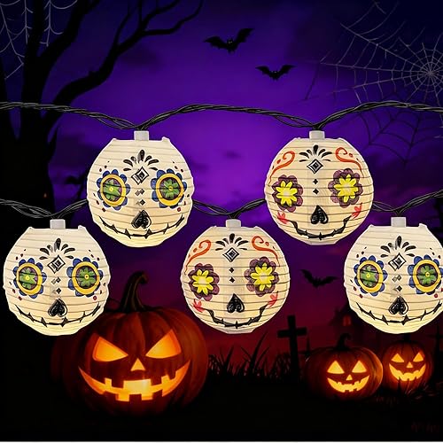 Halloween White Lantern String Lights, 8.5Ft Spooky Ghost Lantern Lights