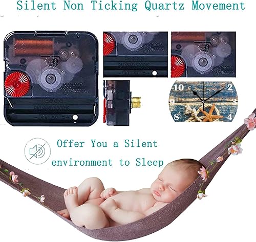 Miniatura 4 de Pfrewn Reloj de pared con estrellas de mar de playa de verano, silencioso, sin tictac, reloj de madera, funciona con pilas, reloj de escritorio