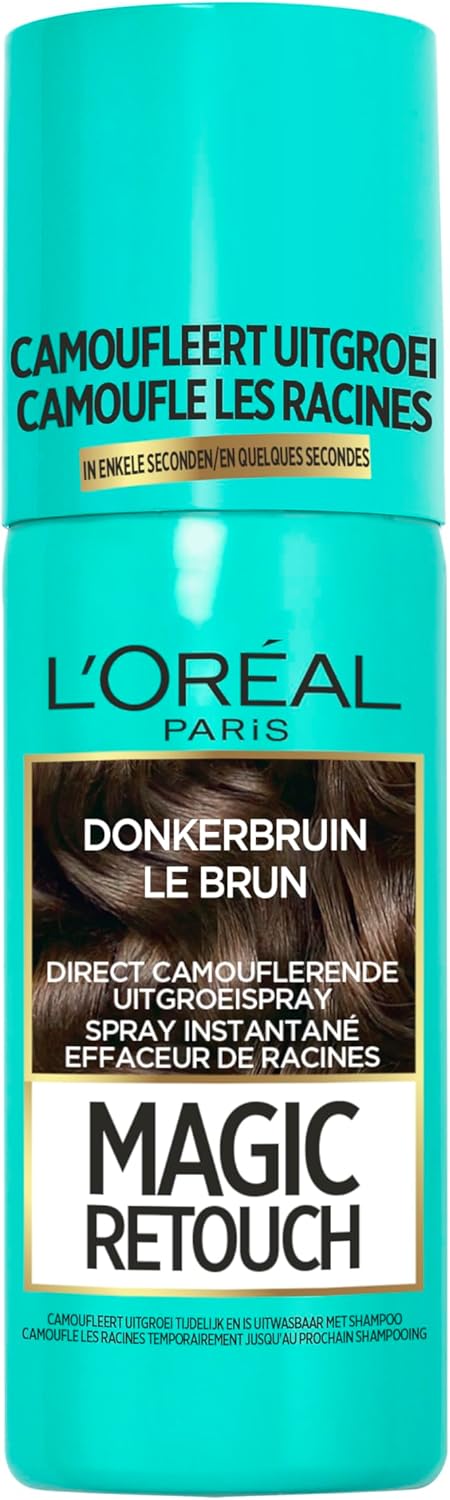 L’Oréal Paris Magic Retouch Donkerbruin – Camouflerende Uitgroeispray – 75 ml – Uitwasbare uitgroeispray om uitgroei en grijze haren mee te camoufleren