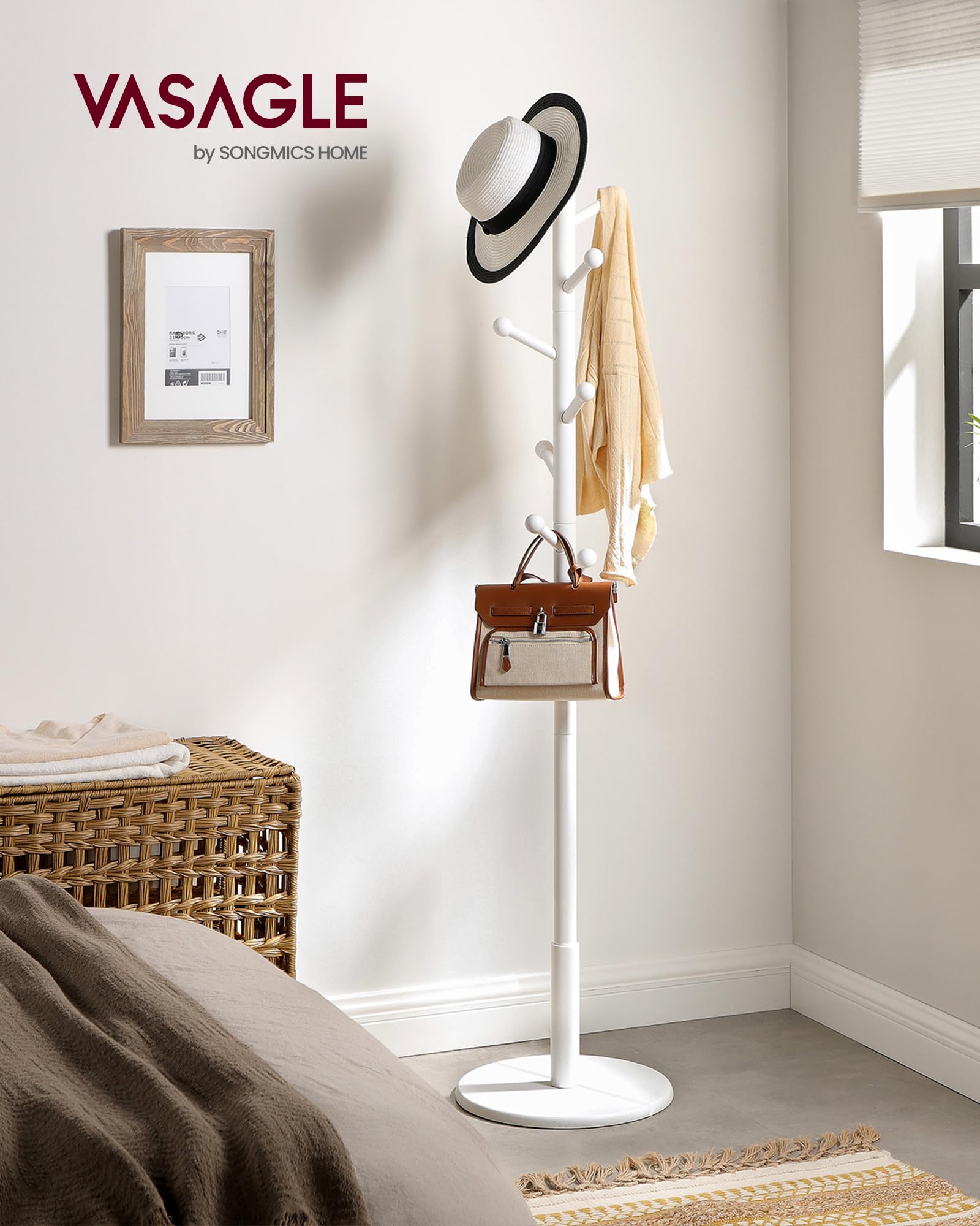 Appendiabiti Autoportante A L Con Base In Ardesia, Stile Rustico, Oro/Bianco, 170 Cm, 3 Ganci