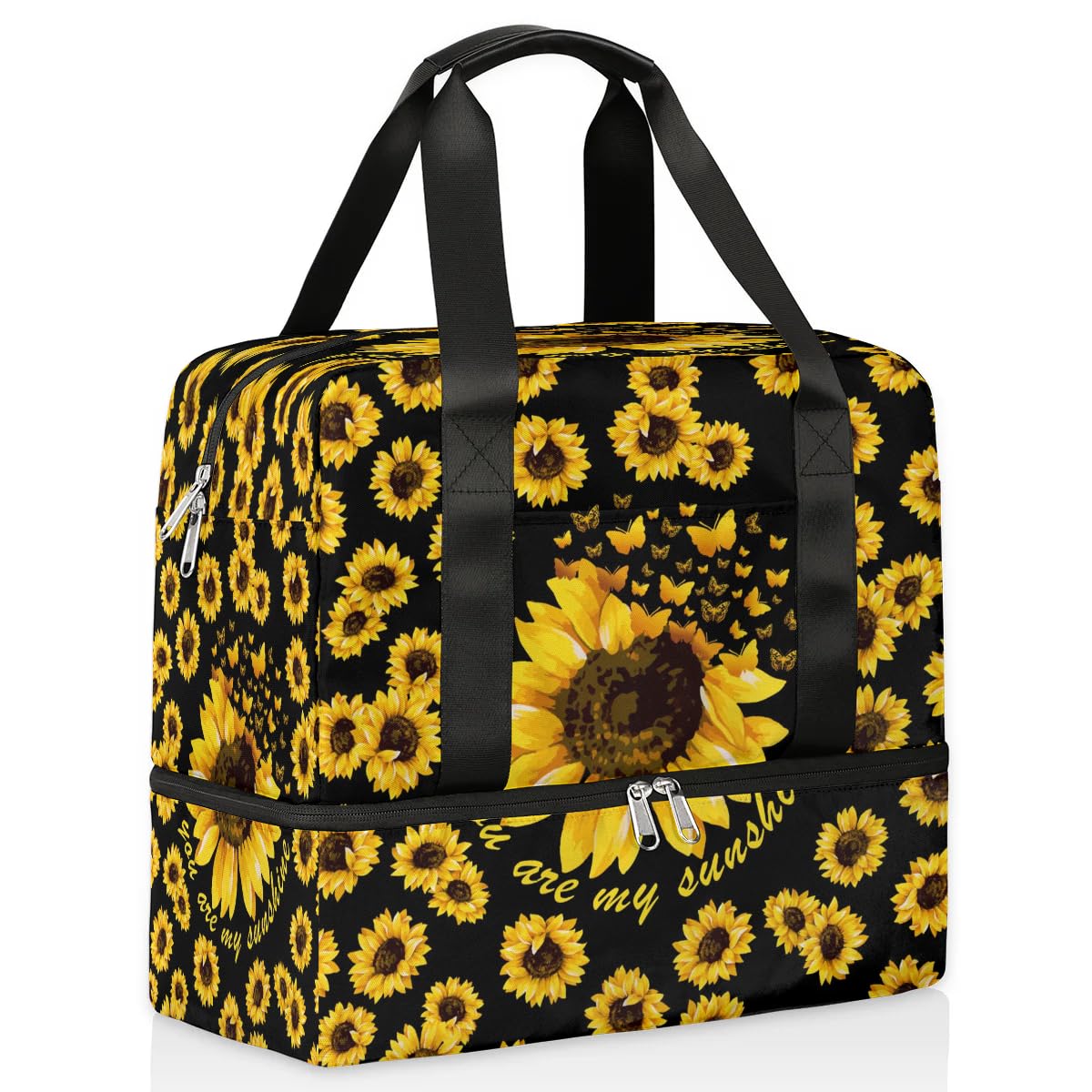 Butterflies Sunflower Travel Duffel Bag Dry Wet Separated Sports Tote Travel Duffle Bag Gym Workout Bag Women Travel Duffel Bag for Women, Travel, Gym, Work