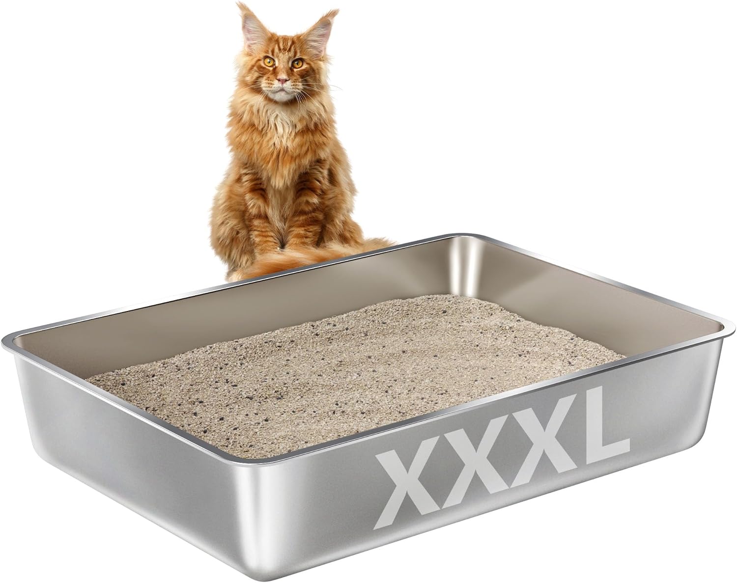 Stainless Steel Litter Box, 20"x14"x6"(Deep) High Sided Large Metal Litter Boxes Easy Clean, Non Stick No Smell Cat Litterbox for Adult Cats/Kitty/Kitten