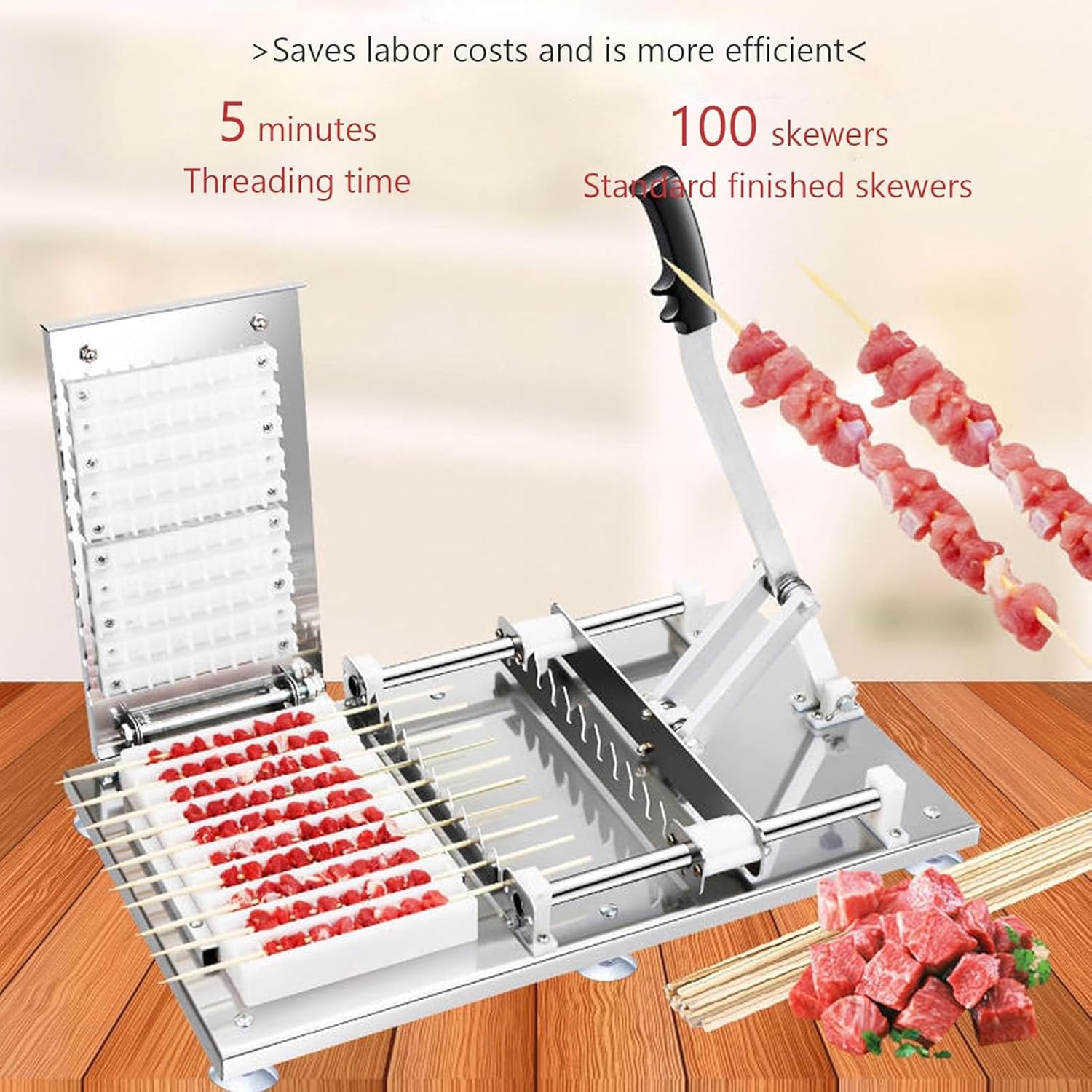 Ommercial Stainless Steel Mutton Kebab Machine, 10 Holes BBQ Tool, CBBQ Making, Easy Barbecue Skewers Maker, Manual BBQ Threading Machine,