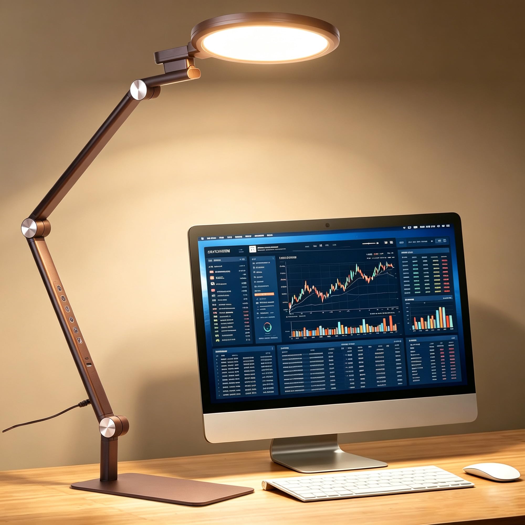 LED Schreibtischlampe Augenschutz Tageslichtlampe mit 5 Farbmodi/Helligkeitsstufen Touch Memory Timer, Ladefunktion für Smartphone, Verstellbarer Schwenkarm Nachtlicht, Professionelle Bürolampe