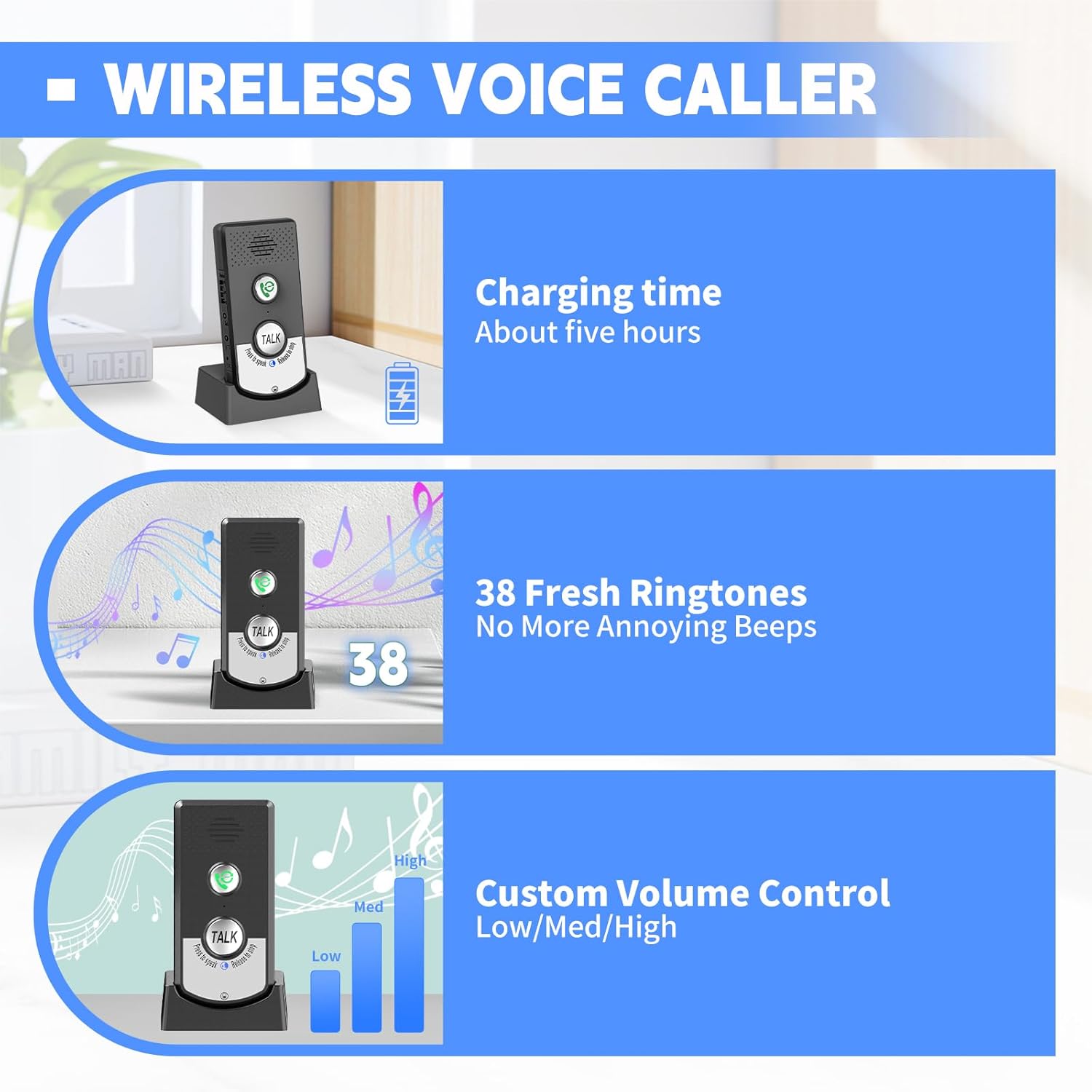2 Way Wireless Doorbell Intercom Indoor Outdoor, 3280ft Long Range Door Intercoms System for Home with Waterproof Cover Rechargeable Battery 38 Ringtones 3 Adjustable Volume