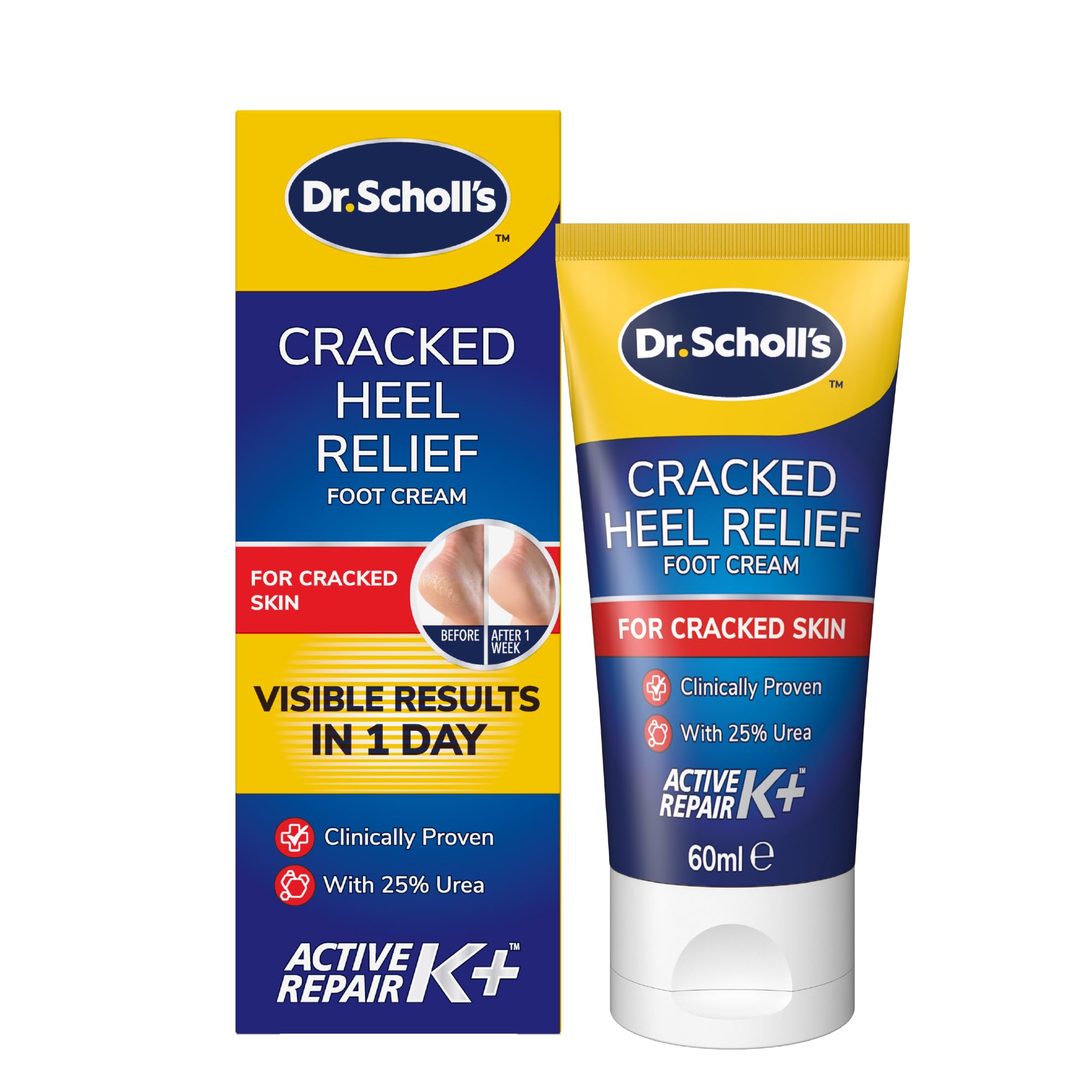 Scholl Cracked Heel Complete Cream with Repair K+, 60ml - Moisturising Treatment Cream for Cracked Heels and Dry Skin with Keratin- 1 x 60 ml
