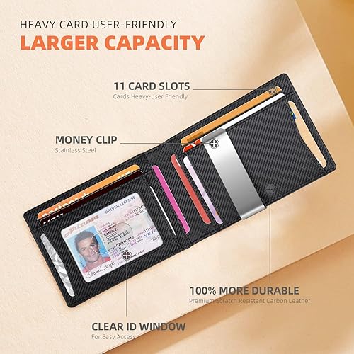 Miniatura 147 de RUNBOX - Carteras delgadas para hombre, cartera de piel con pinza para el dinero, cartera de bolsillo frontal con bloqueo RFID, tarjetero Negro