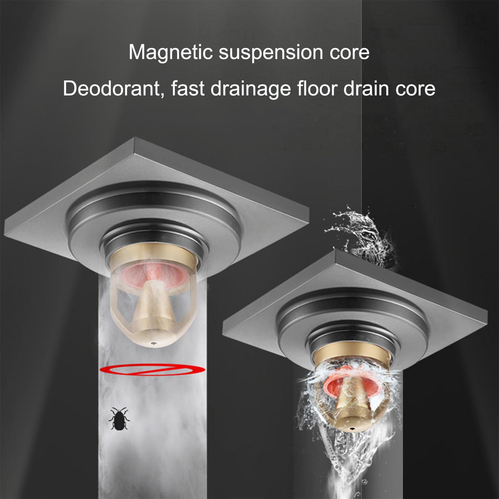 Siphon De Sol Carré, Siphon Douche Droit Anti-odeurs en Laiton avec Grille Amovible Et Filtre À Cheveux pour Lave-Linge Salle De Douche Salle De Bain, 3.93 inch,C