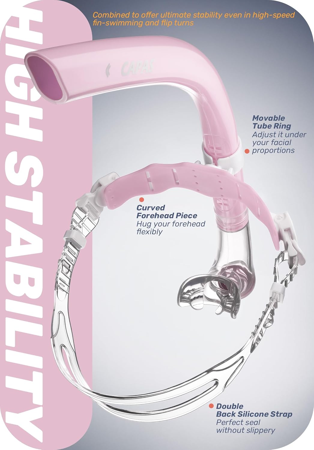 CAPAS Swim Training Fins+CAPAS Training Swim Snorkel for Lap Swimming, Pink, Fins Size S (US Male 5.5-7 US Female 6.5-8)