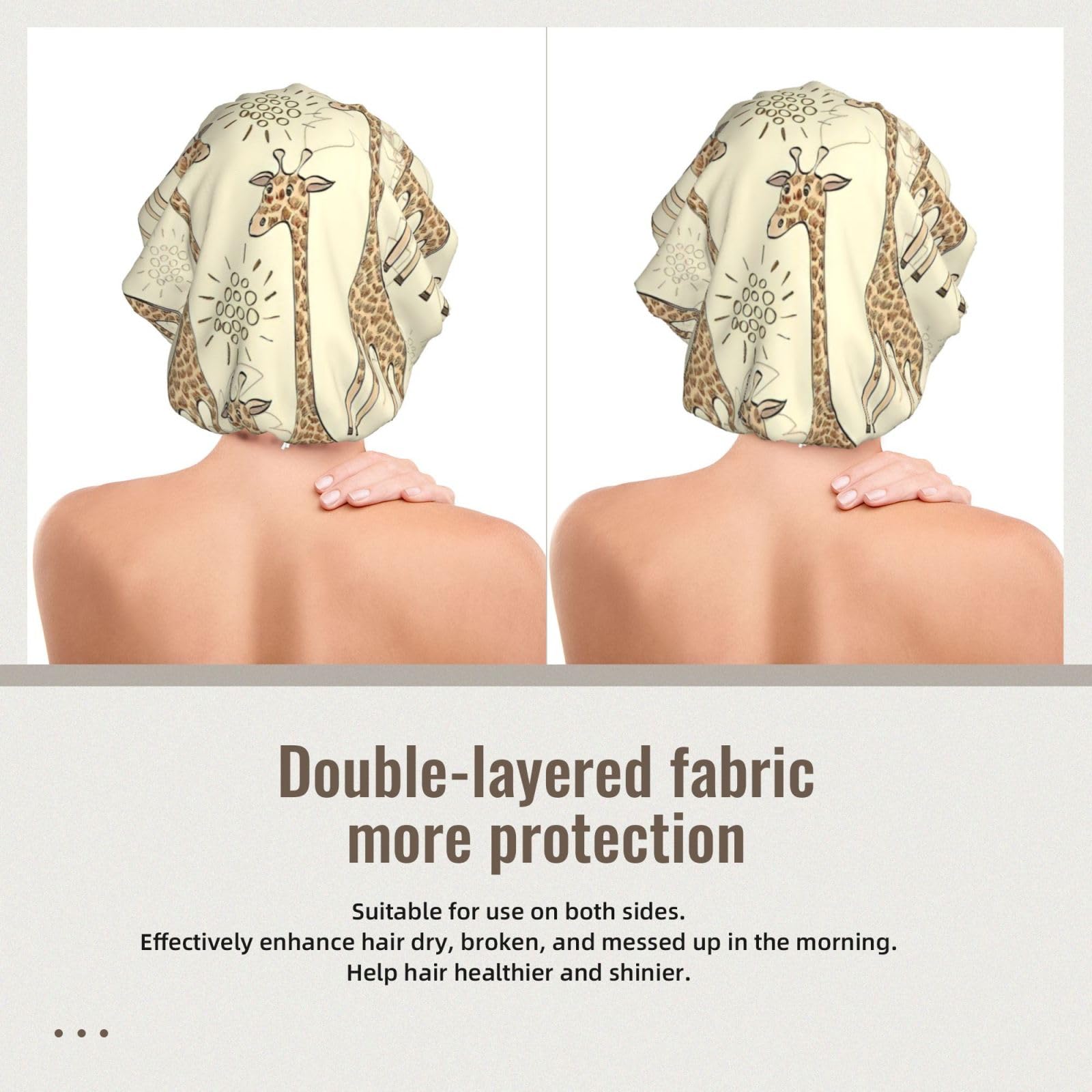 Double Layer Reversible Hair Wrap Satin Sleep Hand Drawn Giraffes Cap Bonnet for Braid Curly Hair Satin Bonnet Black