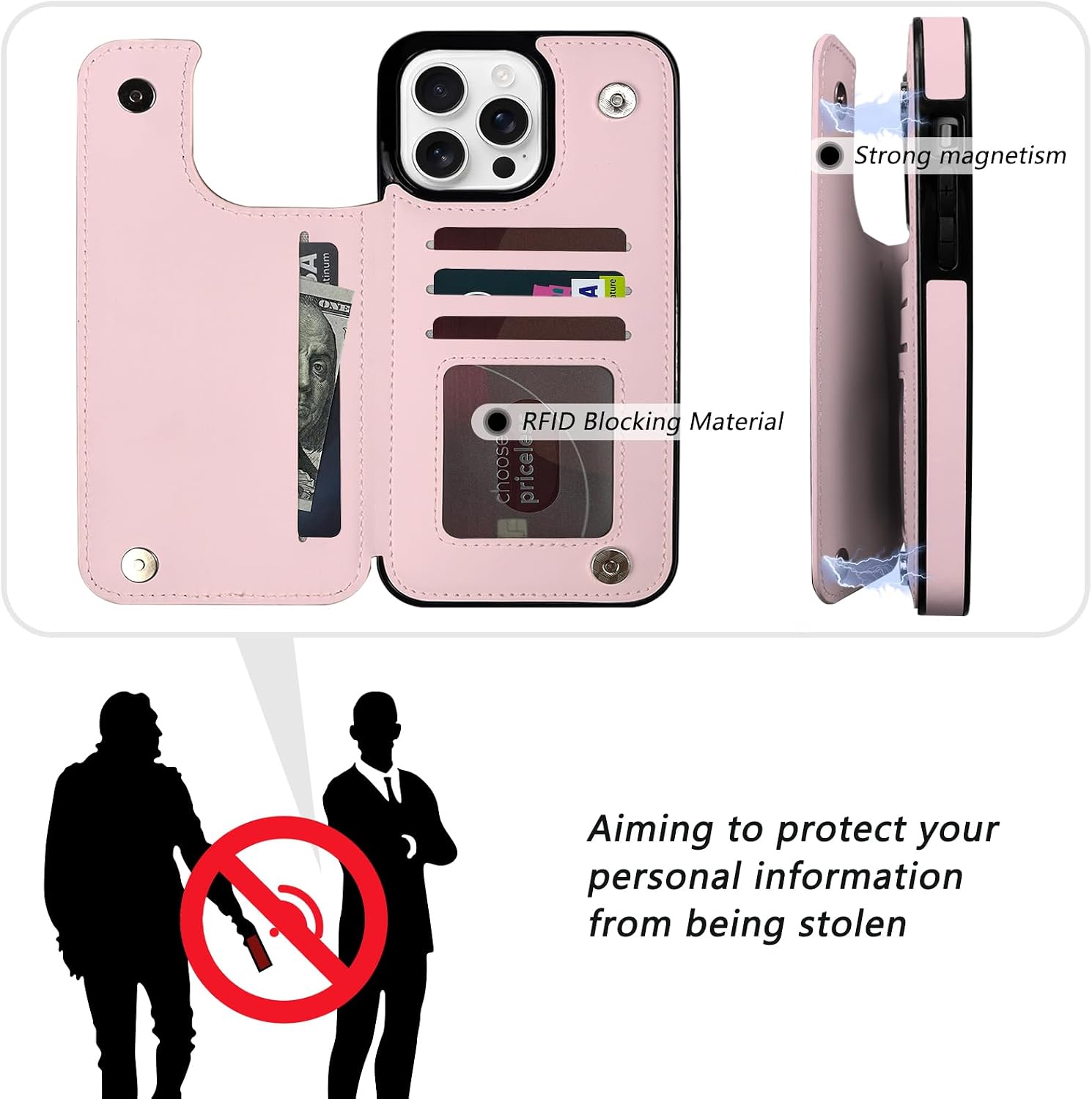 𝟐𝟎𝟐𝟐TopPerfekt Flip Leather Wallet Case Card Holder Compatible with iPhone 14 Pro Max 6.7" Women and Girls with Card Holder Kickstand Double Magnetic Clasp Pattern Dark Purple (Pink) image 4