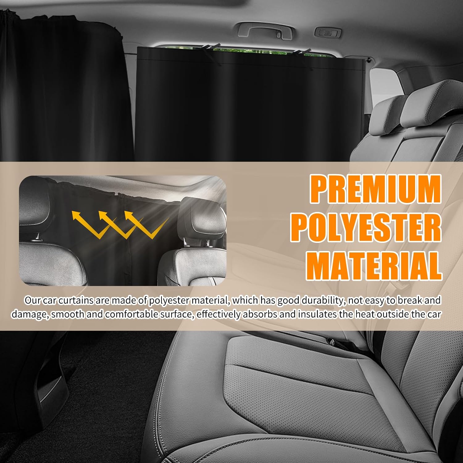 3PCS Upgraded Car Privacy Curtains Kit with Storage Pockets,Car Curtains for Windows with 2PCS Side Shade & 1PC Privacy Curtain,Universal Cars Window Shades for Sun Blocking