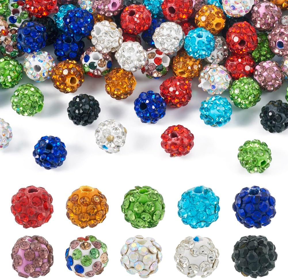 Fashewelry 96pcs Rhinestone Bubblegum Beads 20mm Mixed Color Disco Ball Resin Round Gumball Beads for Beadable Pen Lanyards Keychain Bag Chain Jewelry Making