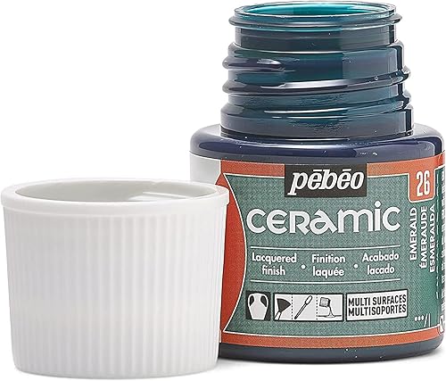 Miniatura 2 de Pebeo Pintura de cerámica con efecto esmaltado, pinturas de alto brillo, opaco, color a base de aceite, botella de 1.5 fl oz, esmeralda