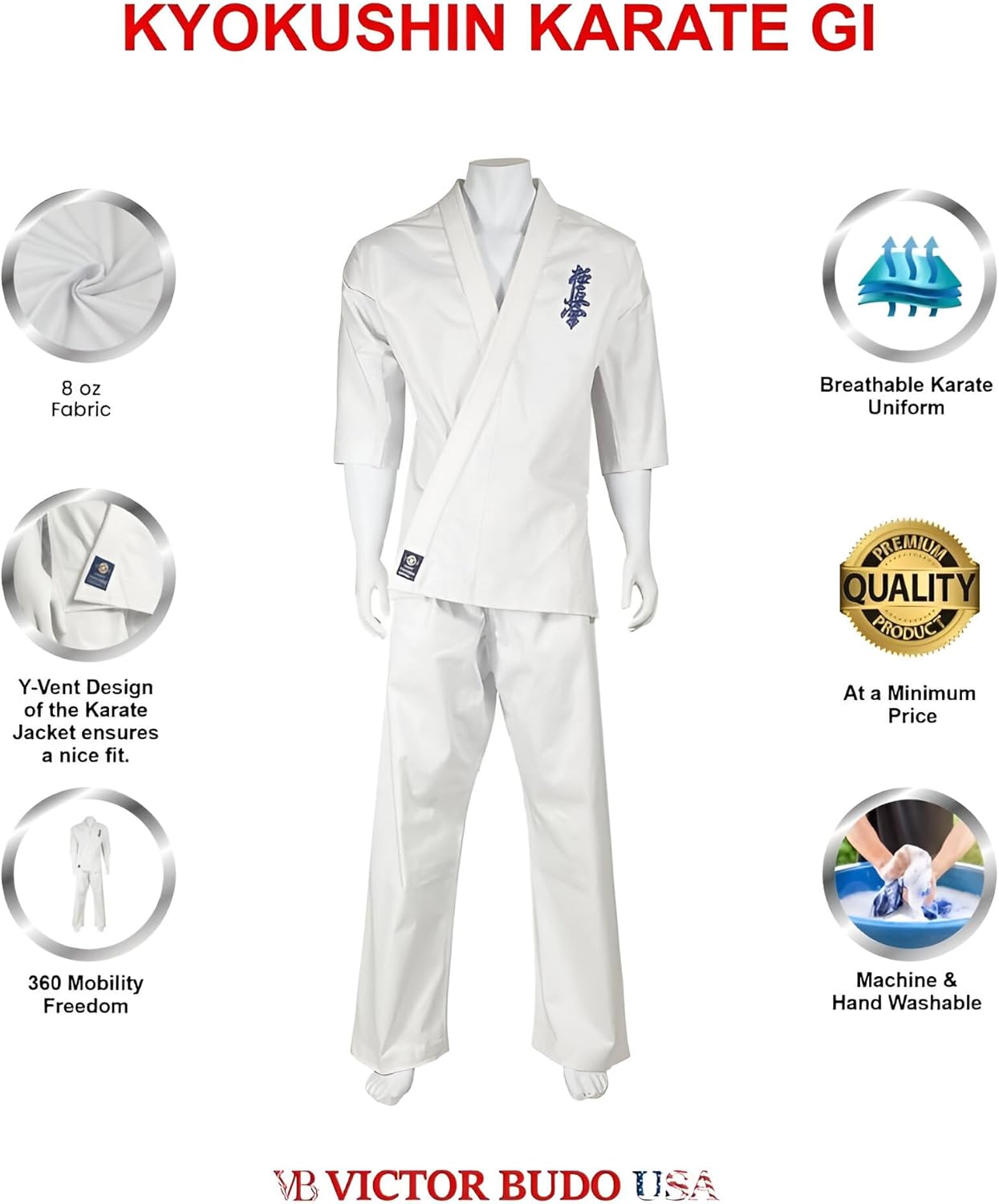8-oz Kyokushin Karate Uniform Kids gi & Adult Martial Arts uniform Unisex Karate Gi White Color Size 00-6