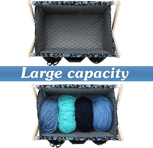 Vista 13 de Yarn Caddy - Organizador de almacenamiento de hilo de gran tamaño para madejas de hilo, organizador para ganchillos, agujas de tejer, otros azul1