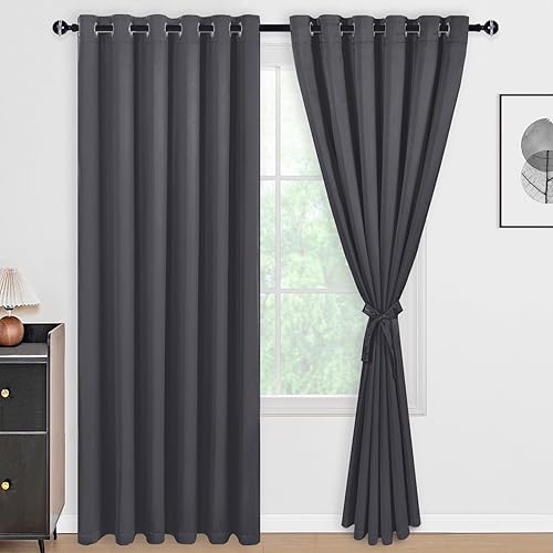 Miniatura 168 de DWCN Cortinas opacas 100% grises de 84 pulgadas de largo para dormitorio con forro negro, doble capa con aislamiento térmico, paneles de cortina