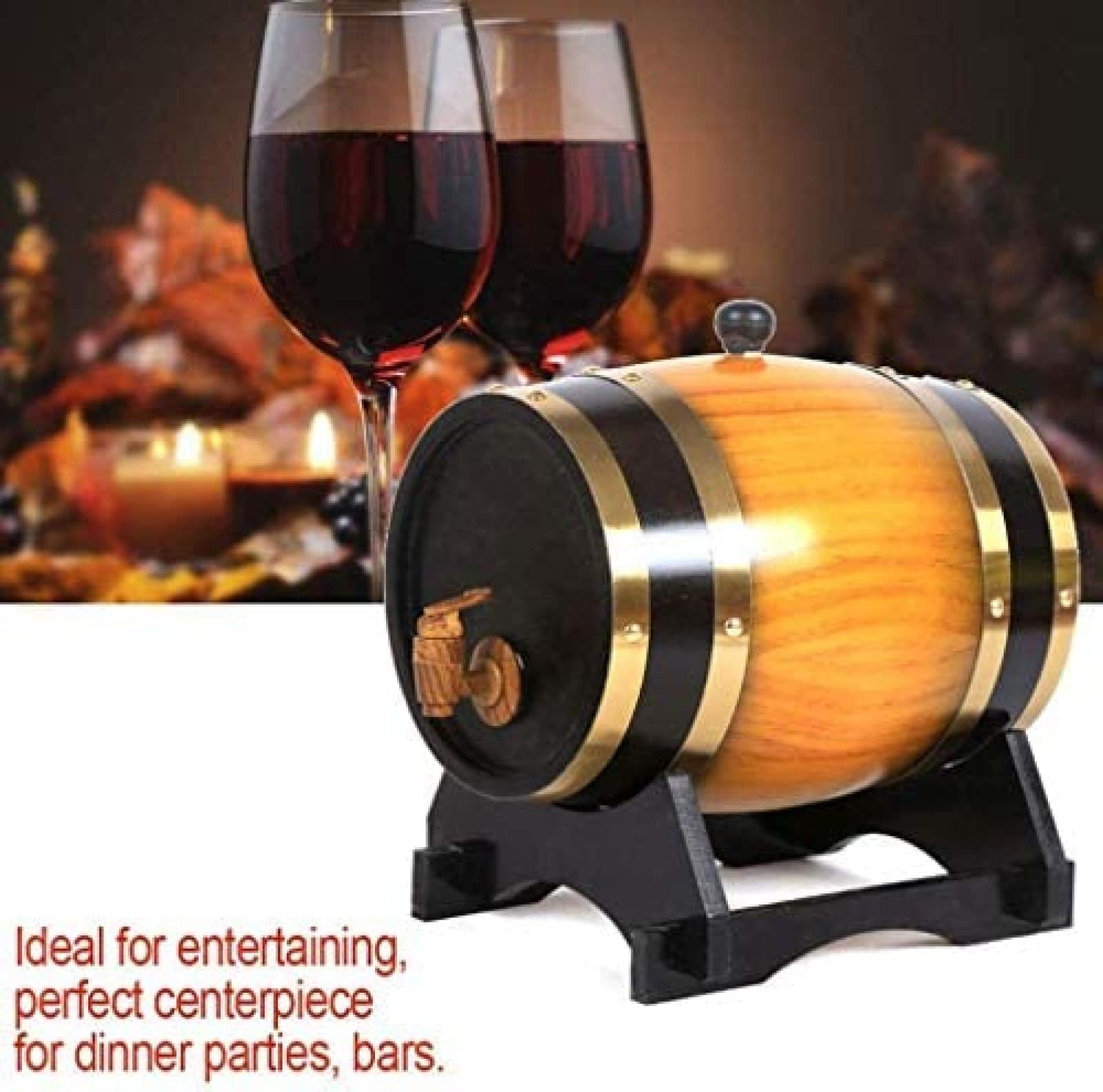 Botti di Vino Orizzontali in Rovere Botti di Rovere d'Epoca Botte di Vino Rosso da 15 Litri Dispenser per Vino Dispenser per Acqua in Legno Scaffale in Legno Whisky Aceto di Vino Birra,10L