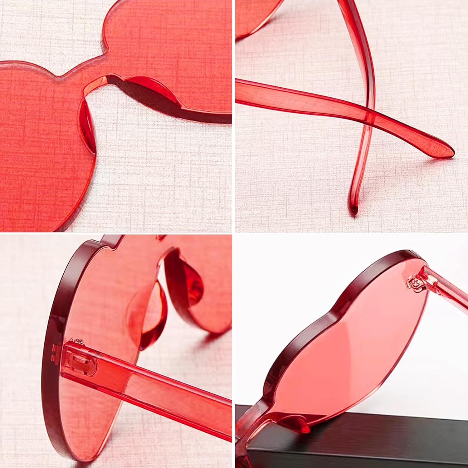 Lorigun Heart Shape Party Sunglasses Frameless Glasses Eyewear (Red)