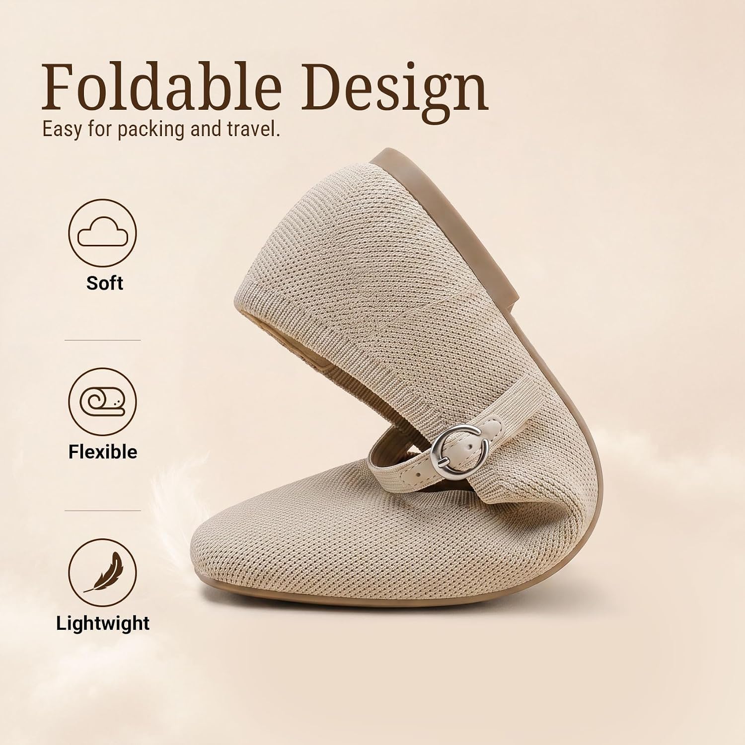 FITORY Flats for Women, Mary Jane Ballet Square Toe Knit Ankle Strap Shoes