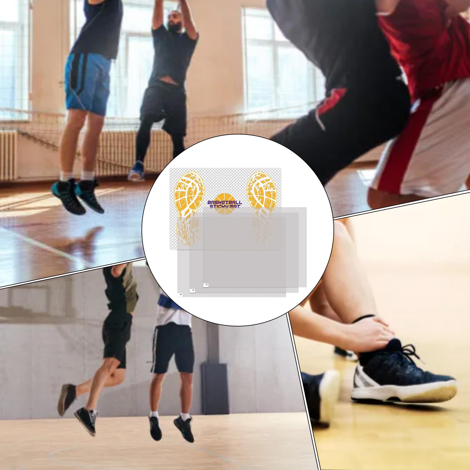 Estera de Tracción Baloncesto – Superficie adhesiva antideslizante de 17x13 pulgadas, tablero de agarre deportivo, alfombrilla de baloncesto autoadhesiva duradera con hojas de repuesto, accesorio