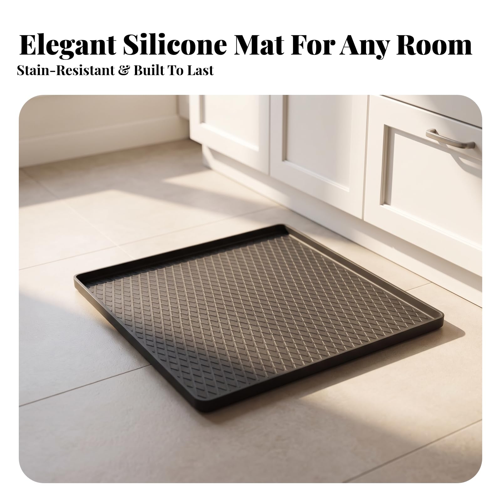Tapis d’Alimentation avec Rebords Souple, Gris Foncé Noir, 65 65 | Conception Étanche et Imperméable, Tapis Gamelle En Silicone, Antidérapant, pour Sol, Cuisine
