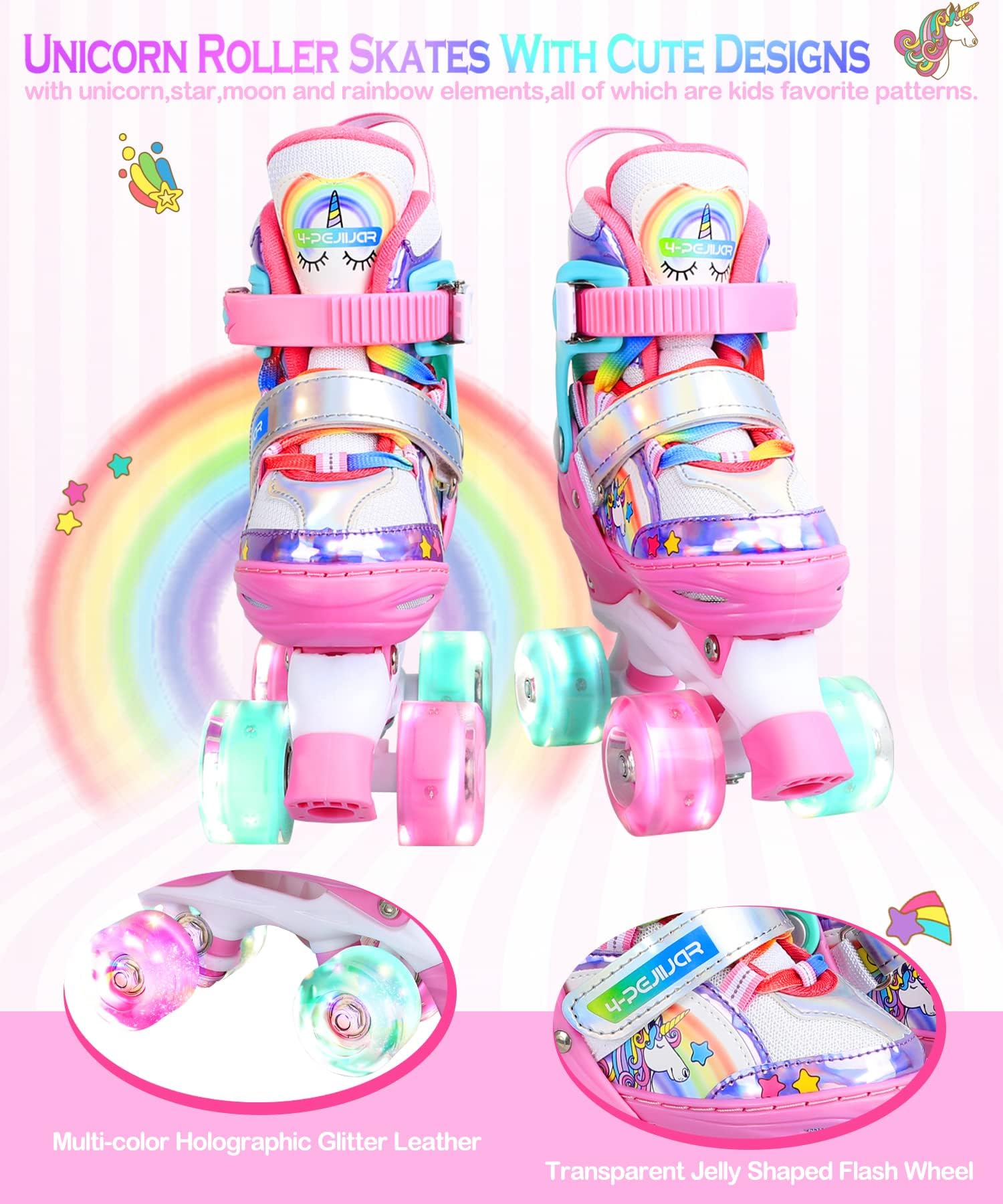 Pattini a Rotelle Bambina Unicorno Pattini Regolabili Pattini a Rotelle in Linea con 4 LED Ruote per Bambini Ragazzi Principianti