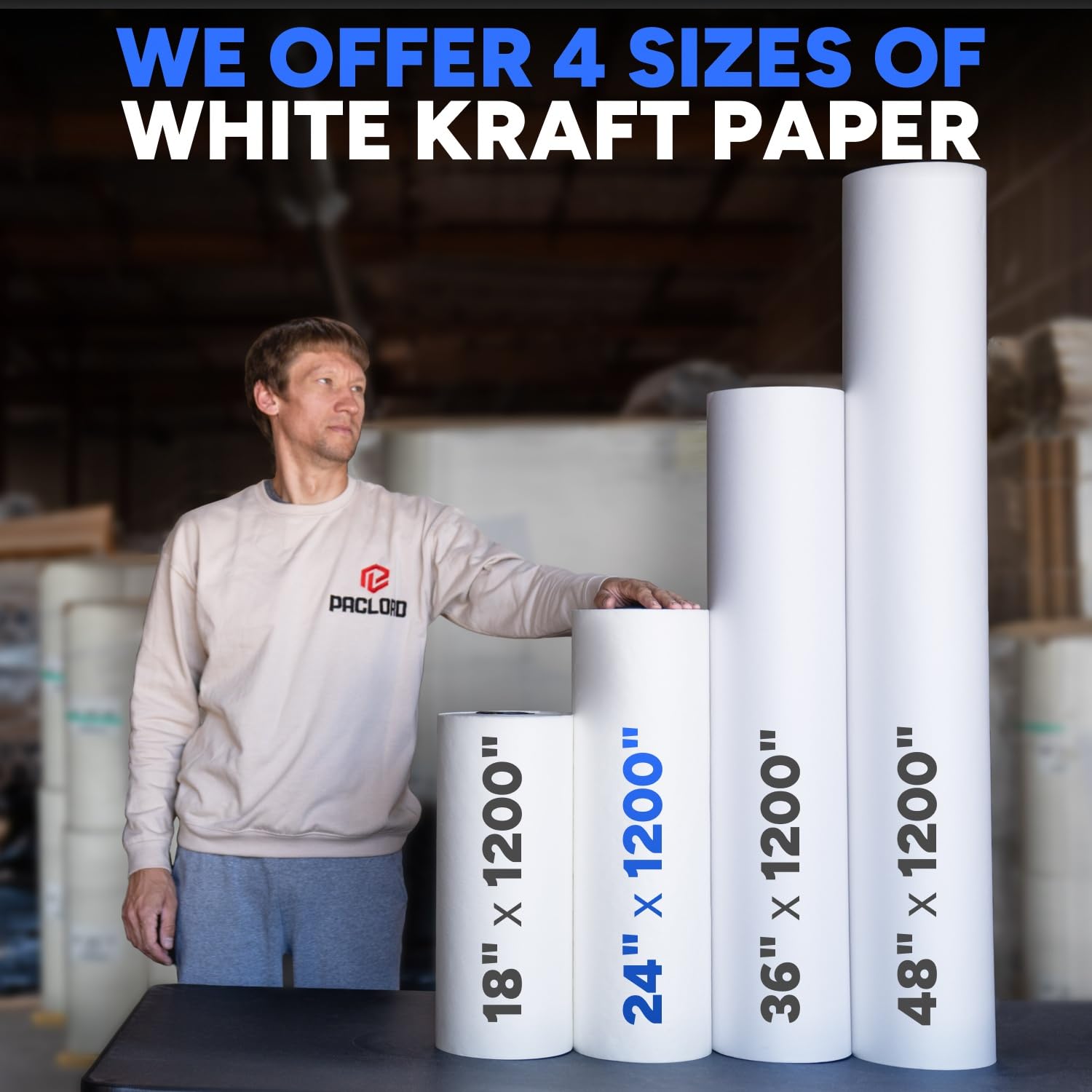 Grand rouleau de papier cadeau blanc de 61 cm x 300 m, qualité standard de 13,6 kg – Fabriqué aux États-Unis – Convient aux distributeurs industriels – Idéal pour l'emballage, le remplissage