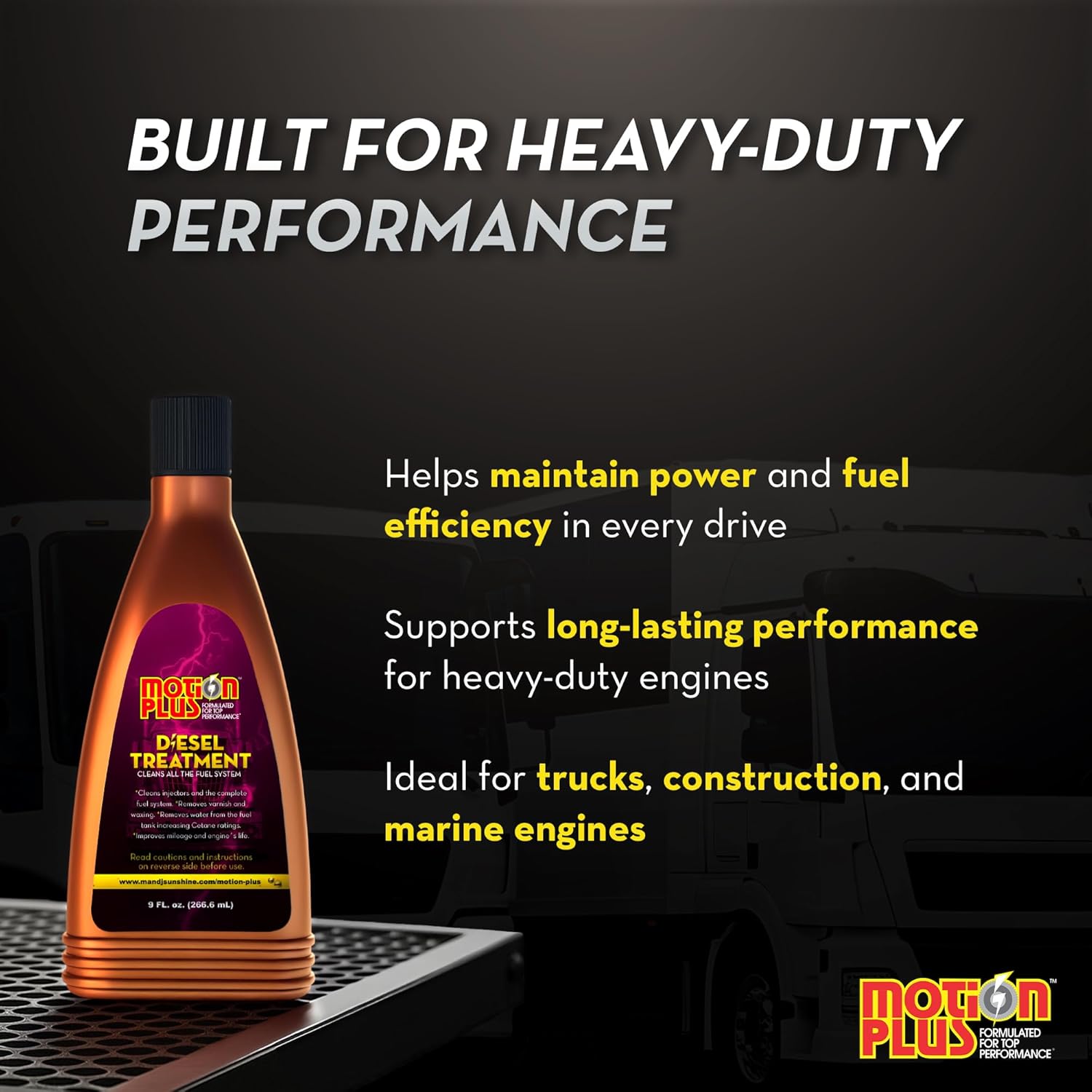 Motion Plus Diesel Treatment 9 fl oz - Concentrated Fuel Additive & Stabilizer, Cetane Improver, Injector Cleaner, Water Remover, Fuel System Lubricant