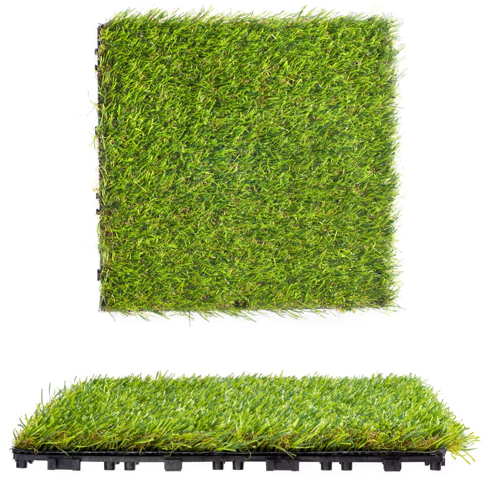 THE LOFT 7 DESIGN 6 Pack Artificial Fake Grass Lawn Turf 12x12 inch 144 Square Feet Indoor Outdoor for Pets Dogs Balcony Wall Design Patio