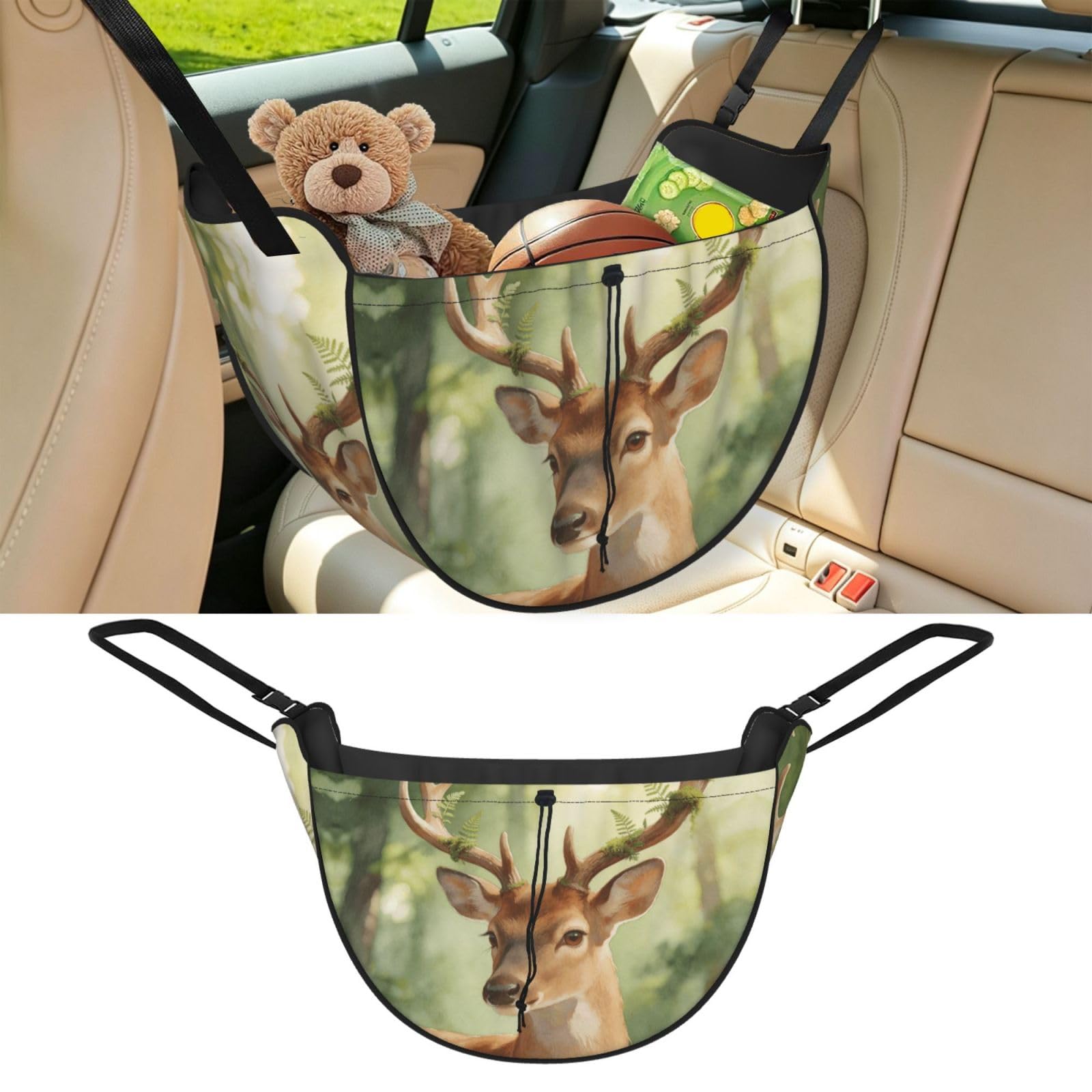 Cntdbu Black Deer Wash Art Car Seat Organizer-Backseat Storage Bag For Travel