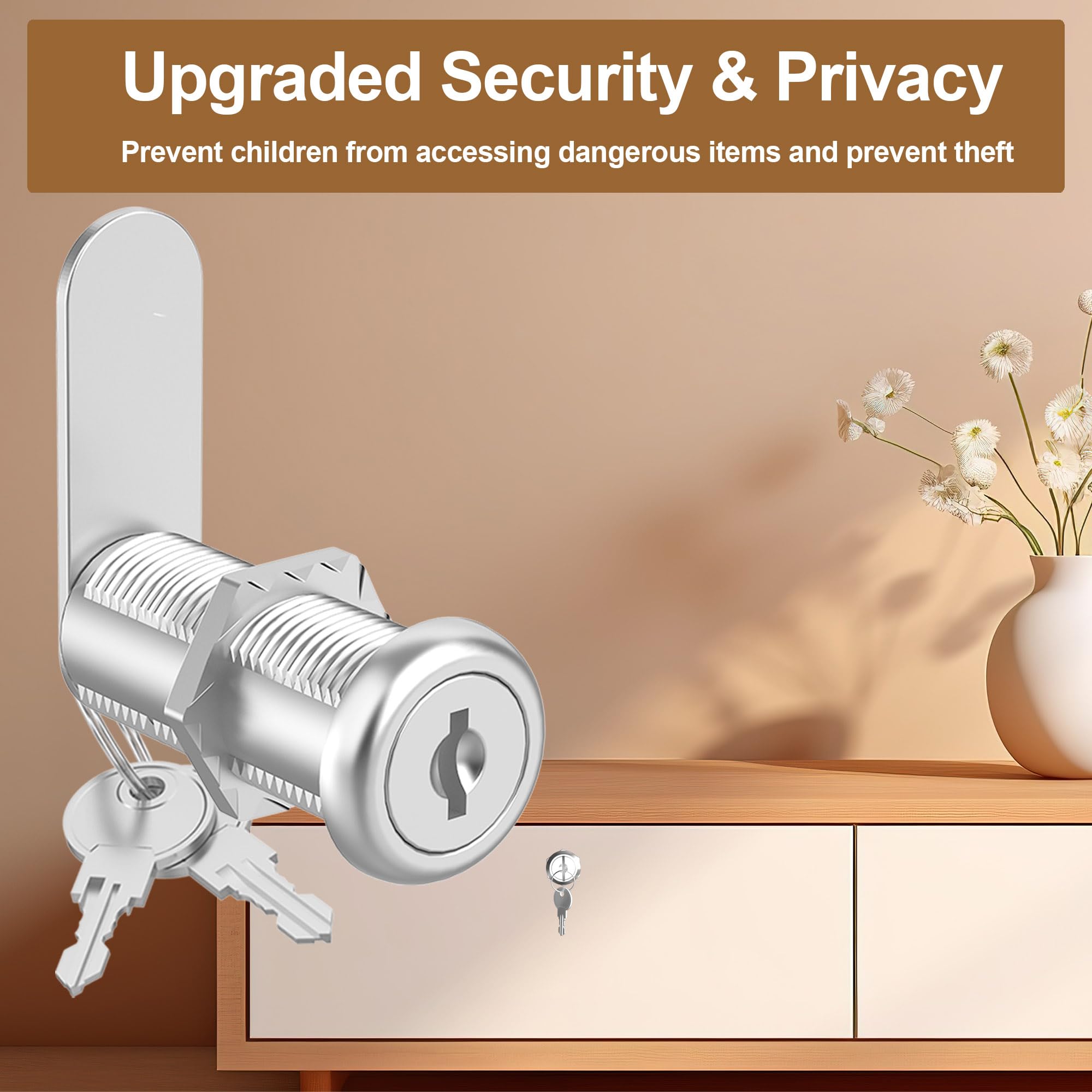 Hecfu Cabinet Locks With Key - 3 Pack 2-1/8" Cam Locks Keyed Alike For File Cabinets, Drawers, Mailboxes - View #12
