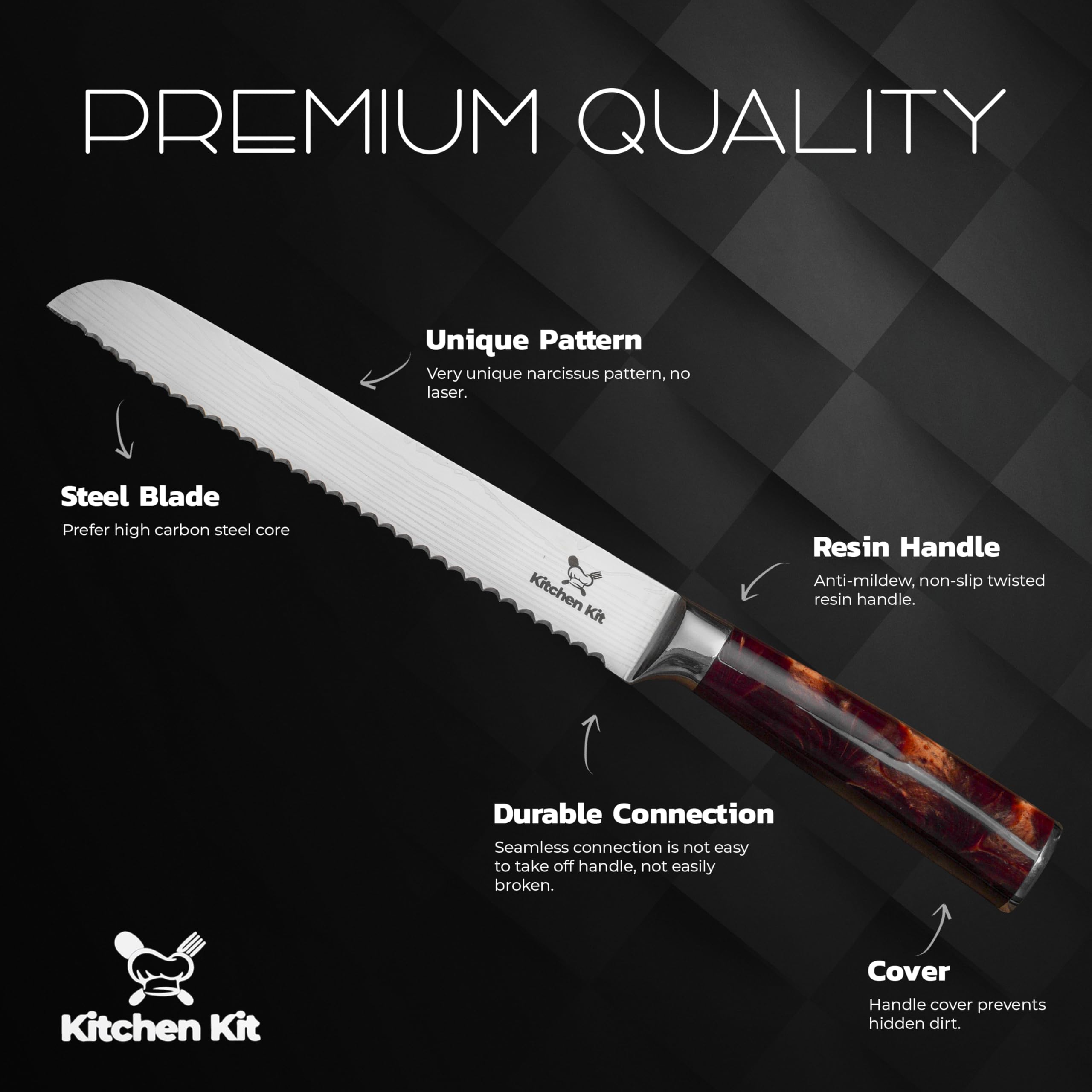 Damascus Bread Knife - 10 Inch Slicing Knife -3